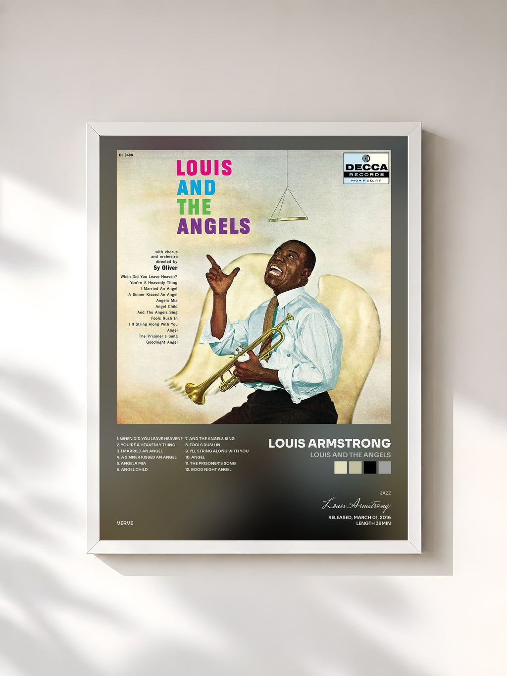 #blanc Tableau de l'album Louis and the Angels de Louis Armstrong, cadre blanc, imprimé et encadré en France