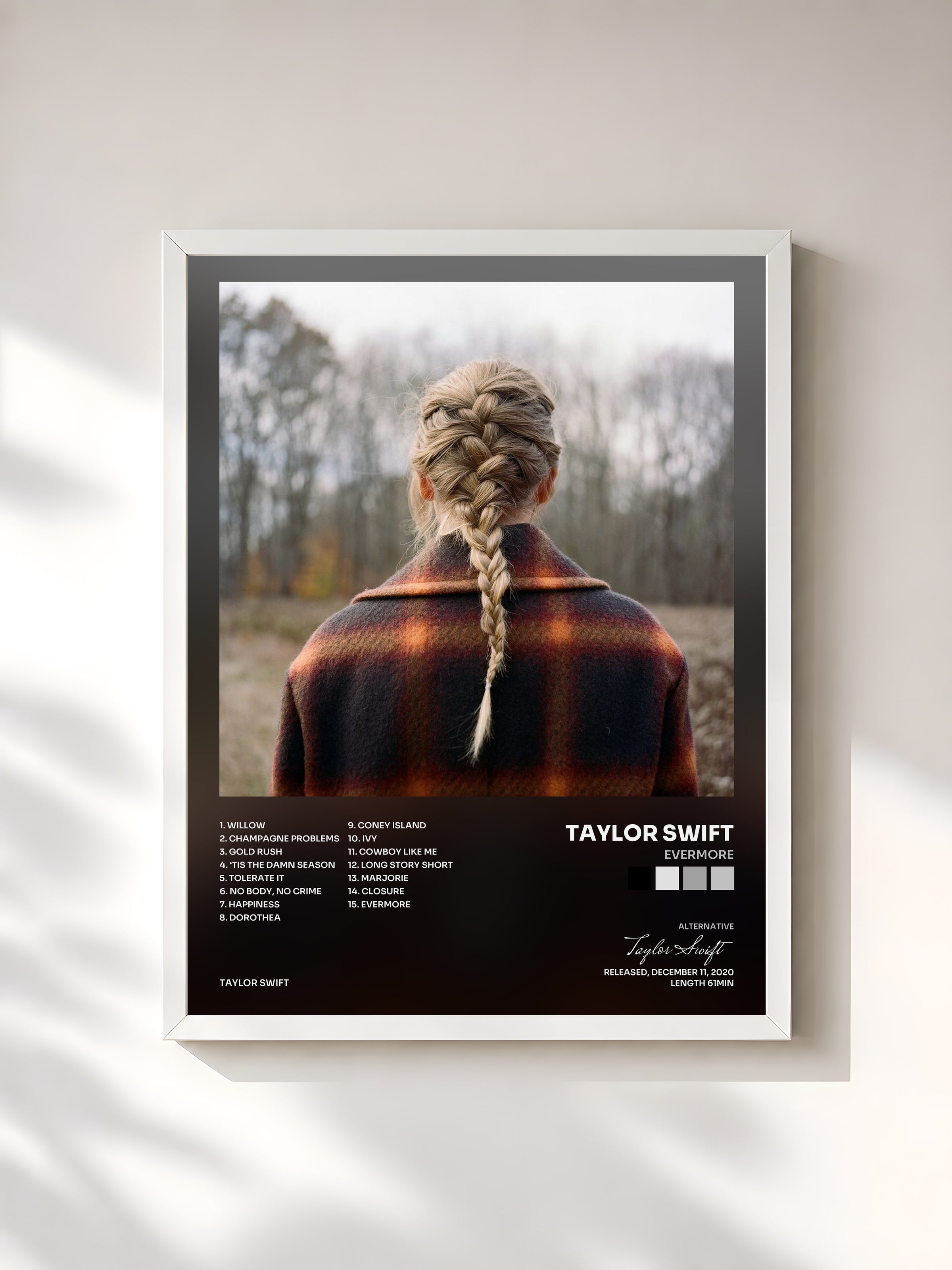 #blanc evermore by Taylor Swift as a framed art print, white frame, printed and framed in France