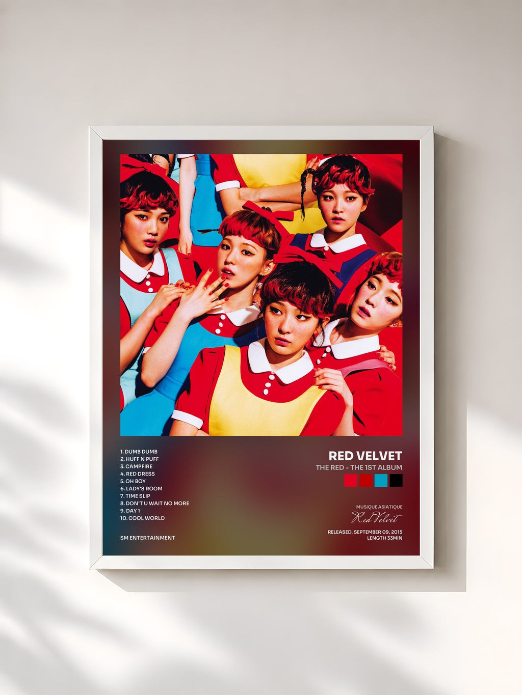 #blanc Tableau de l'album The Red - The 1st Album de Red Velvet, cadre blanc, imprimé et encadré en France