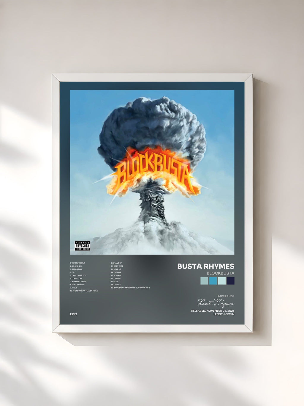 #blanc BLOCKBUSTA by Busta Rhymes as a framed art print, white frame, printed and framed in France
