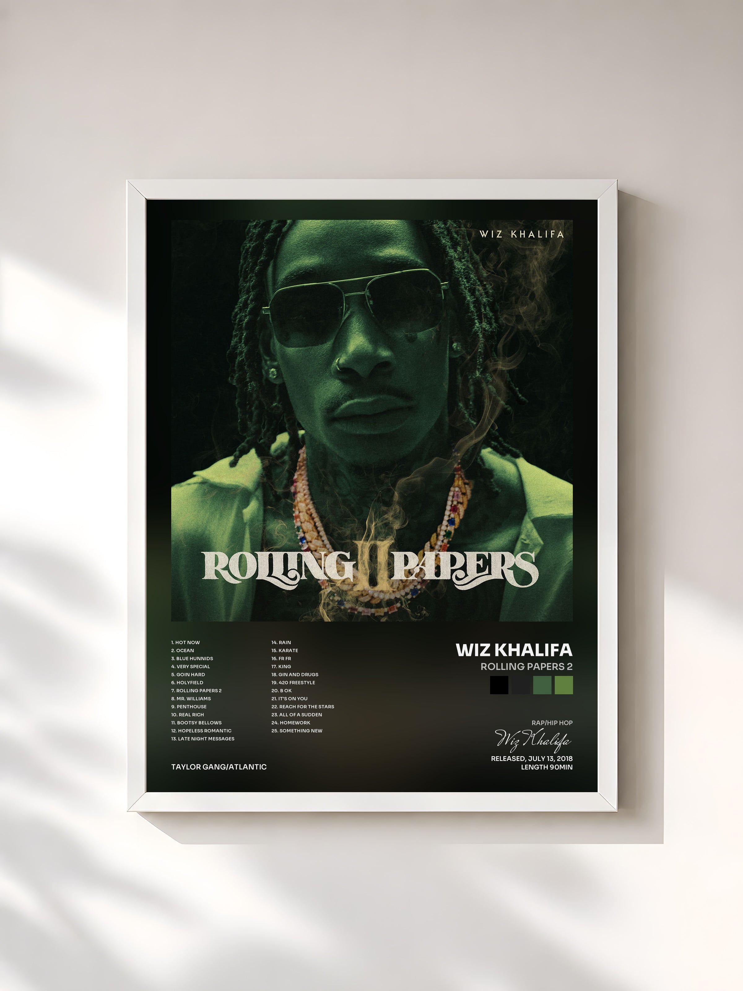 #blanc Rolling Papers 2 by Wiz Khalifa as a framed art print, white frame, printed and framed in France