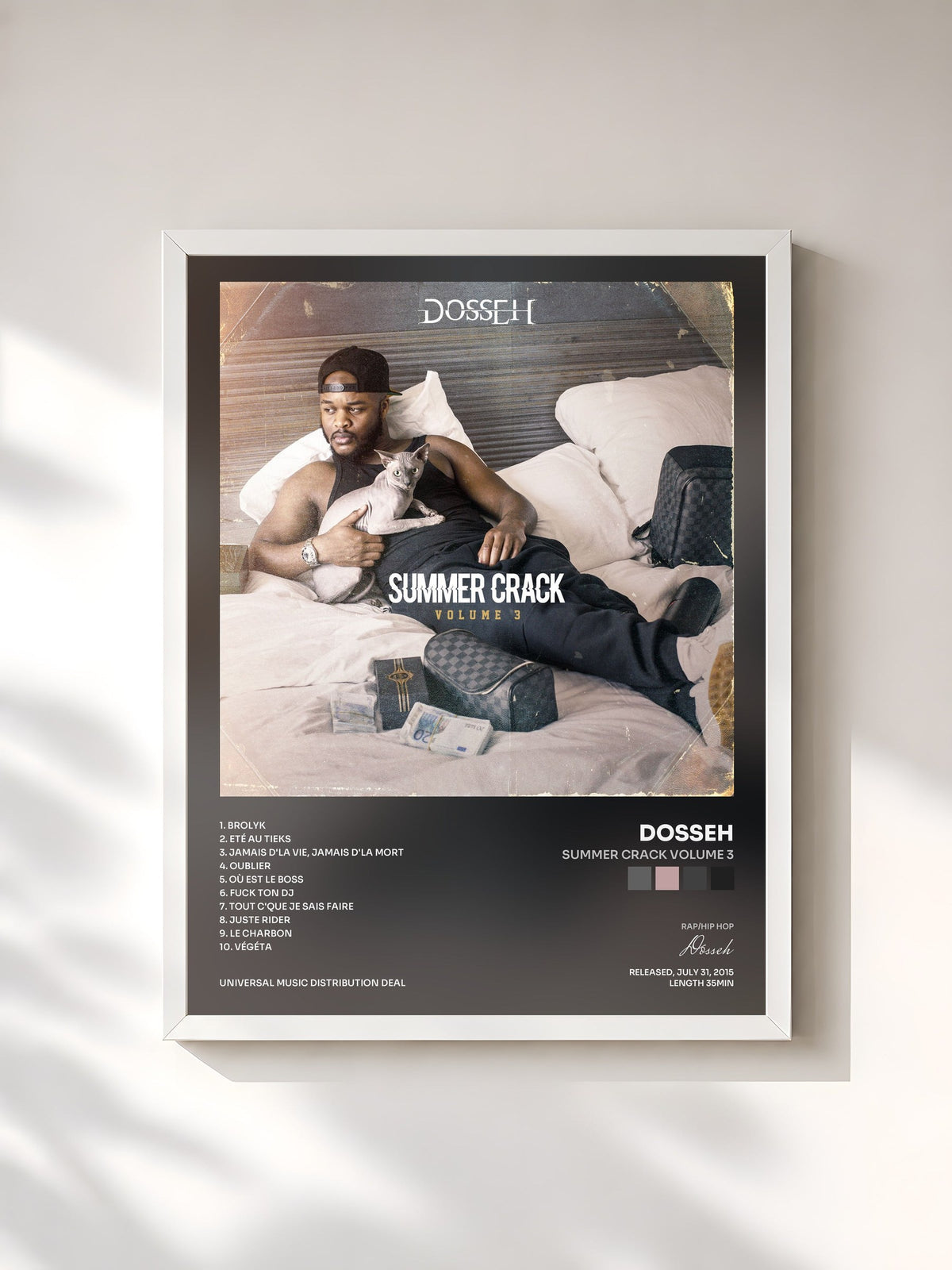 #blanc Tableau de l'album Summer Crack Volume 3 de Dosseh, cadre blanc, imprimé et encadré en France