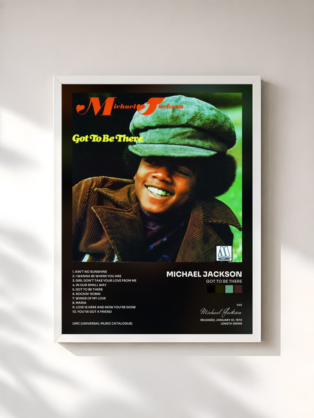 #blanc Tableau de l'album Got To Be There de Michael Jackson, cadre blanc, imprimé et encadré en France