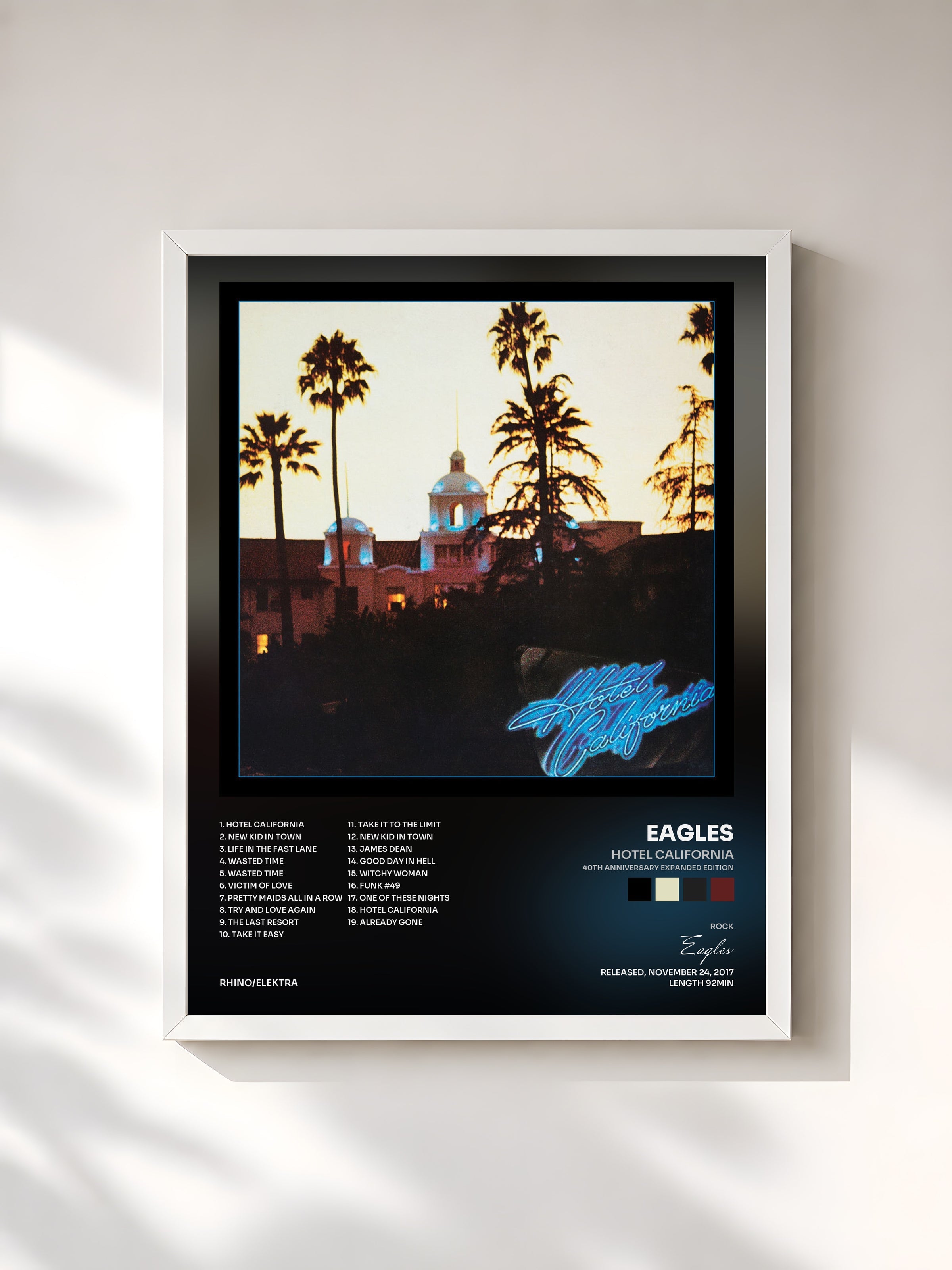 #blanc Hotel California (40th Anniversary Expanded Edition) by Eagles as a framed art print, white frame, printed and framed in France