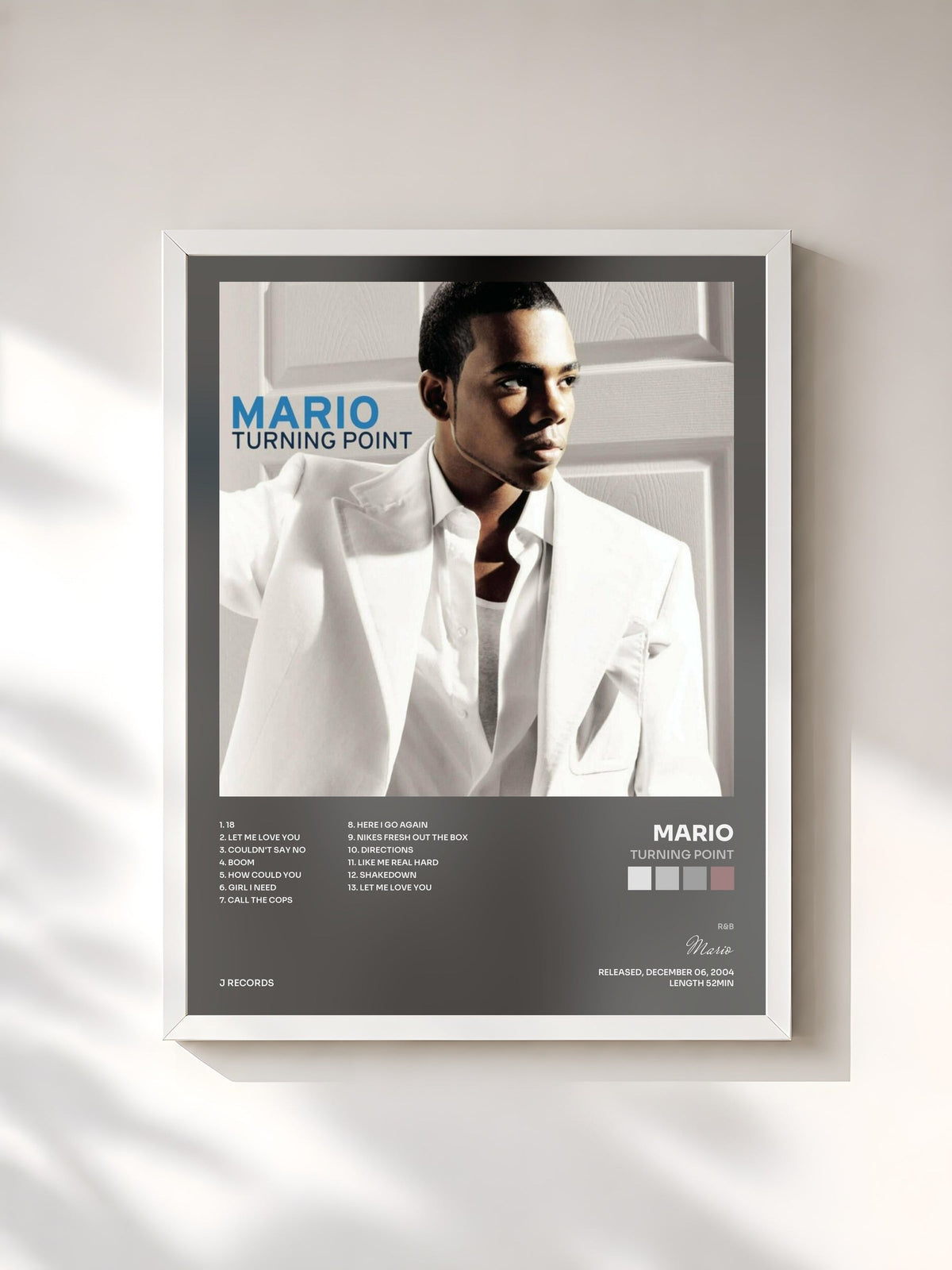 #blanc Tableau de l'album Turning Point de Mario, cadre blanc, imprimé et encadré en France