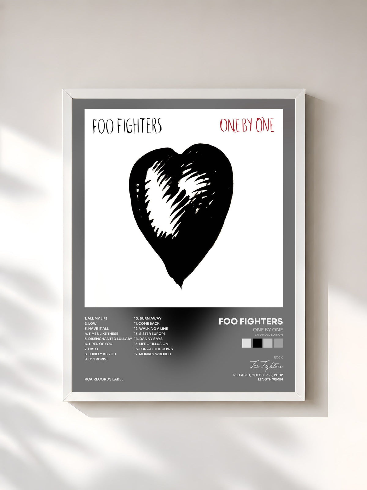 #blanc Tableau de l'album One By One (Expanded Edition) de Foo Fighters, cadre blanc, imprimé et encadré en France