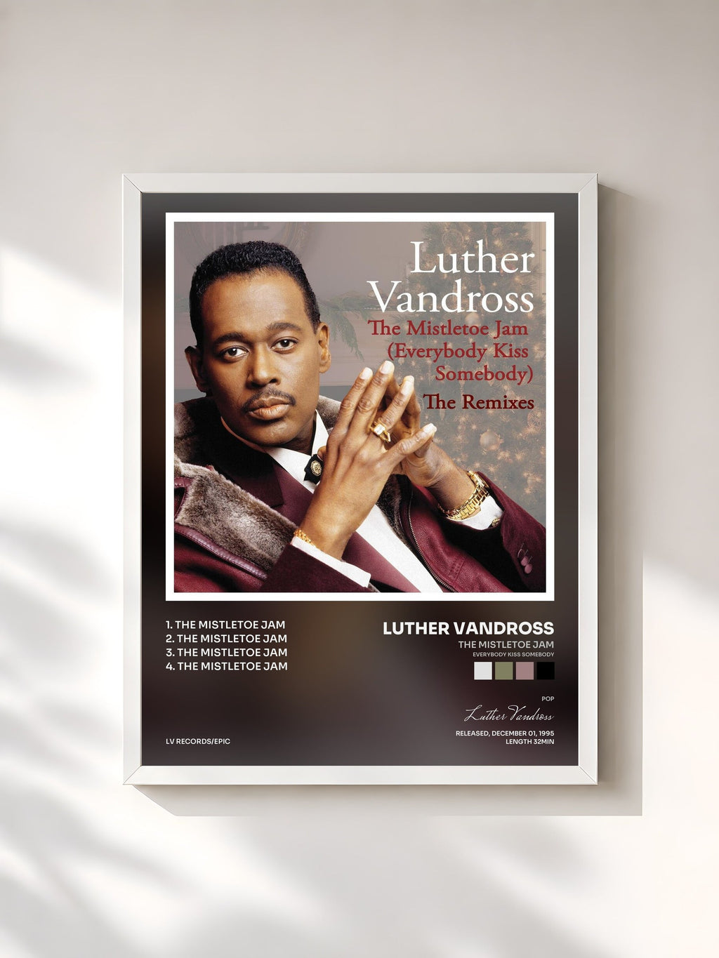 #blanc The Mistletoe Jam (Everybody Kiss Somebody) - The Remixes di Luther Vandross in stampa incorniciata, cornice bianca, stampata e incorniciata in Francia