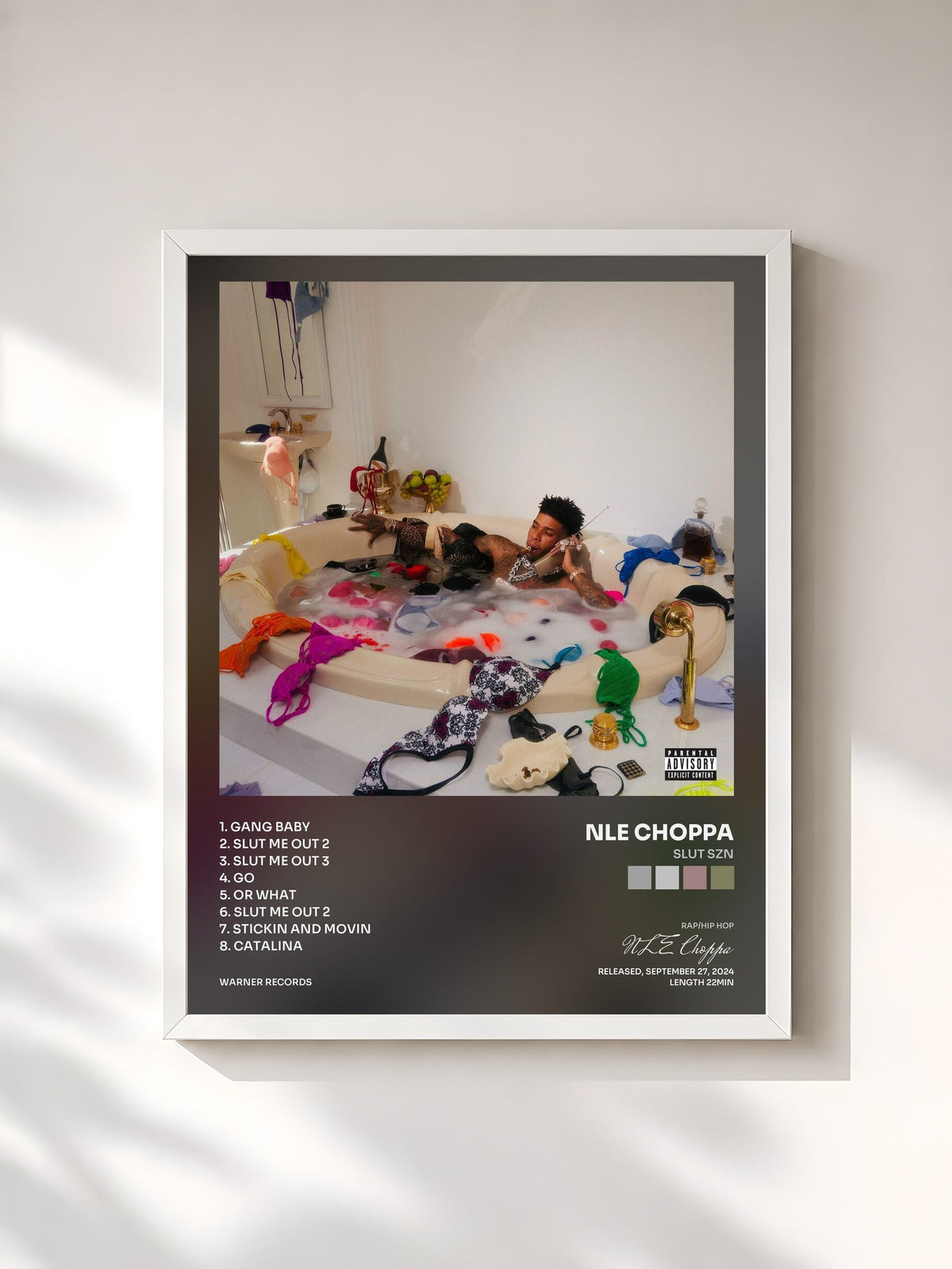 #blanc Tableau de l'album SLUT SZN de NLE Choppa, cadre blanc, imprimé et encadré en France