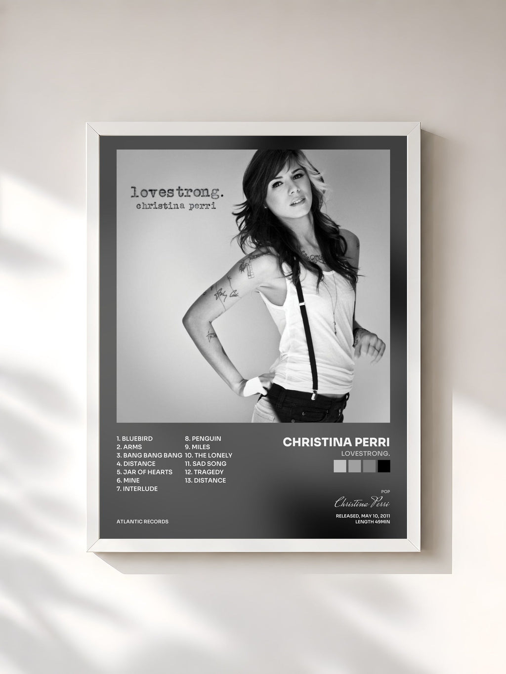 #blanc Tableau de l'album lovestrong. de Christina Perri, cadre blanc, imprimé et encadré en France