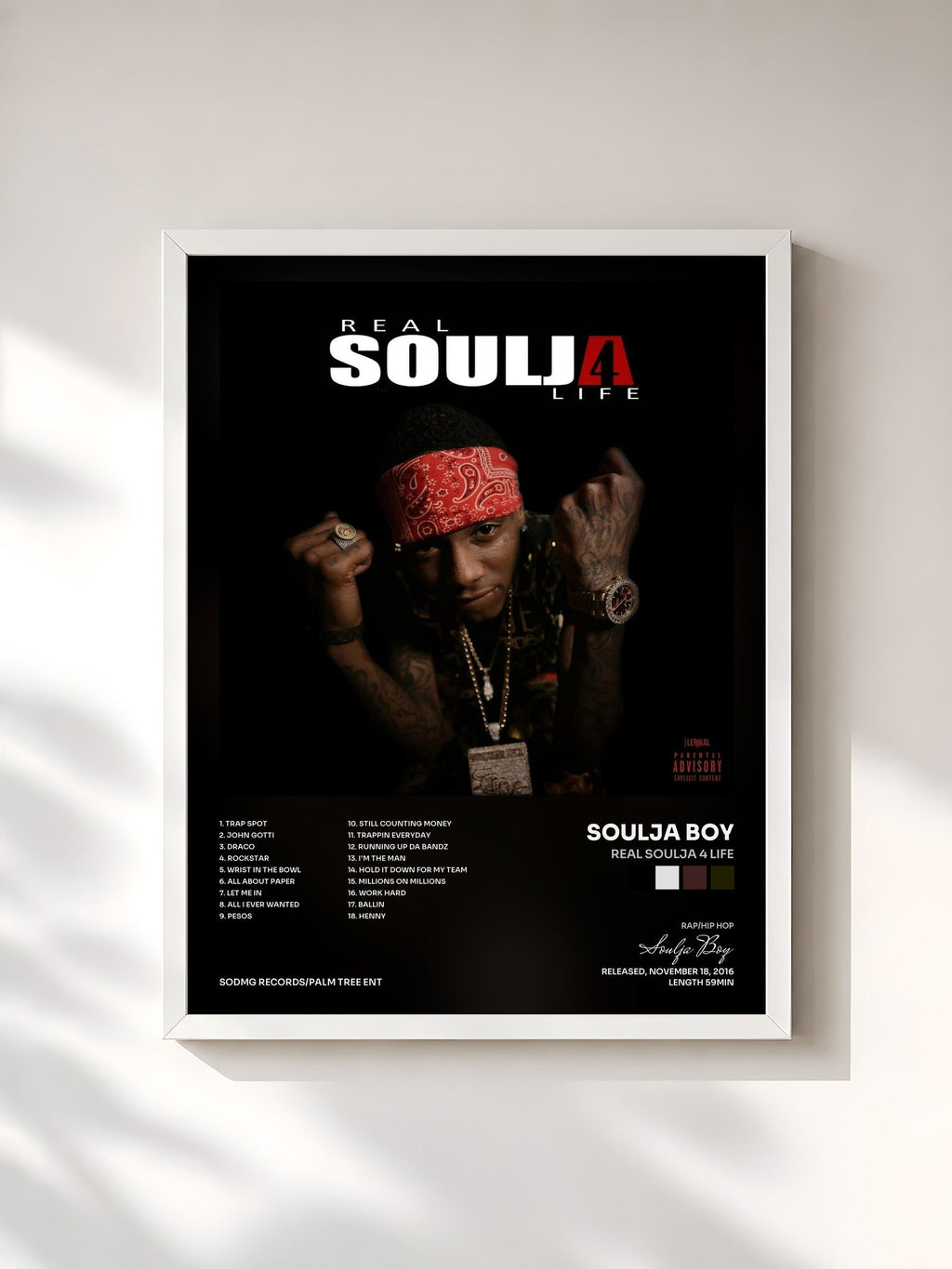 #blanc Real Soulja 4 Life by Soulja Boy as a framed art print, white frame, printed and framed in France
