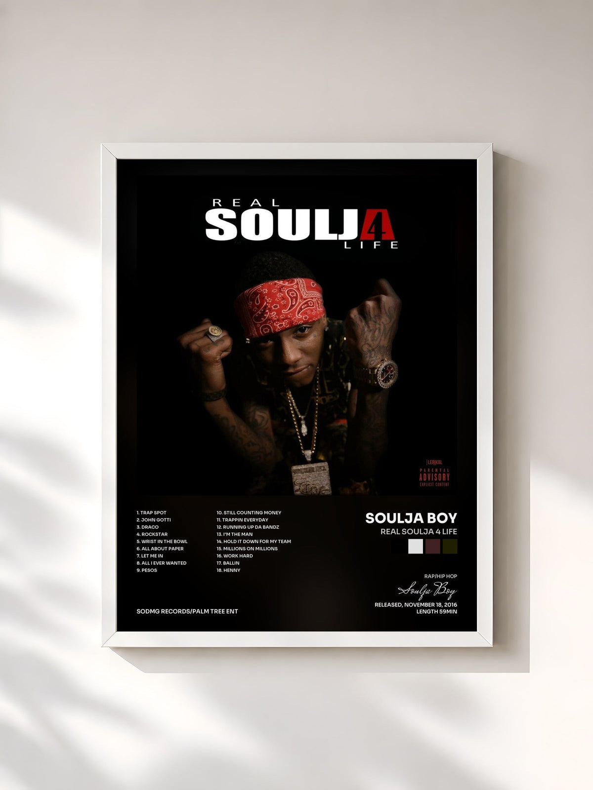 #blanc Real Soulja 4 Life by Soulja Boy as a framed art print, white frame, printed and framed in France
