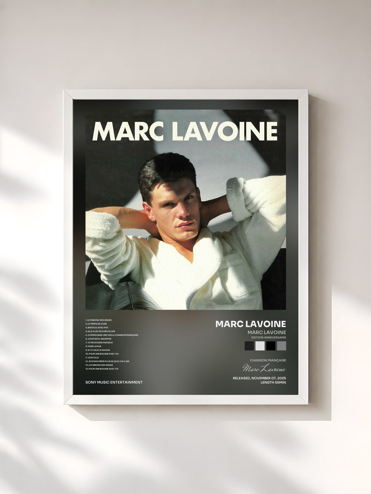 #blanc Tableau de l'album Marc Lavoine (Edition anniversaire) de Marc Lavoine, cadre blanc, imprimé et encadré en France