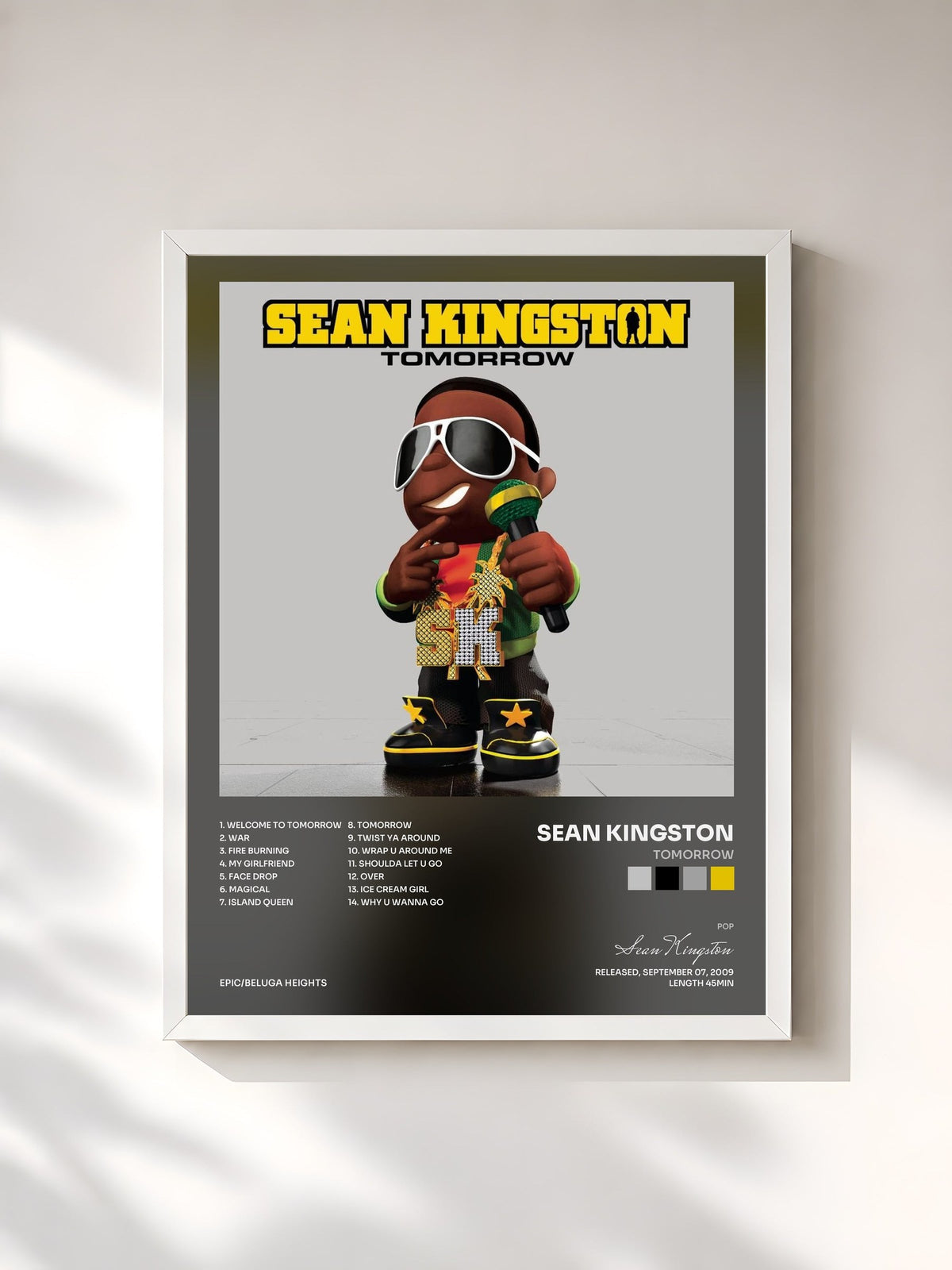 #blanc Tomorrow de Sean Kingston en lámina enmarcada, marco blanco, impresa y enmarcada en Francia