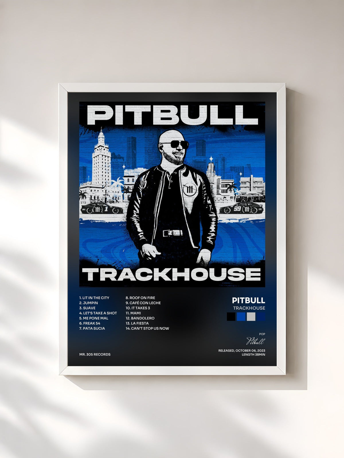 #blanc Trackhouse von Pitbull als gerahmter Kunstdruck, weißer Rahmen, gedruckt und gerahmt in Frankreich