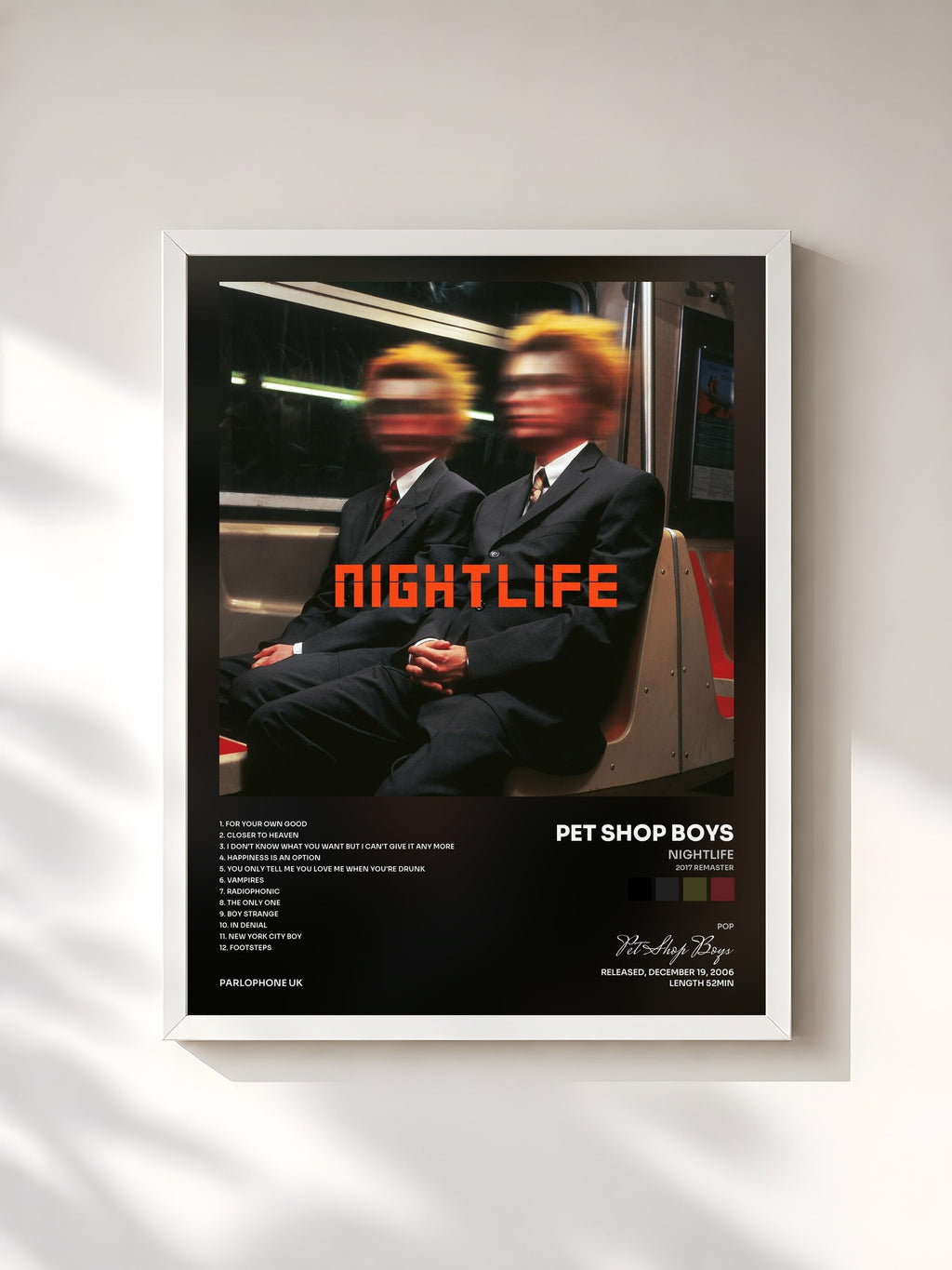 #blanc Nightlife (2017 Remaster) di Pet Shop Boys in stampa incorniciata, cornice bianca, stampata e incorniciata in Francia