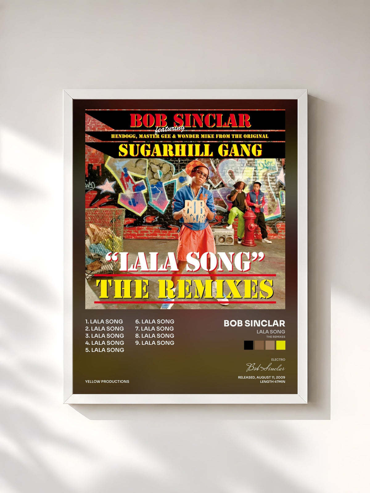 #blanc Tableau de l'album Lala Song (The Remixes) de Bob Sinclar, cadre blanc, imprimé et encadré en France
