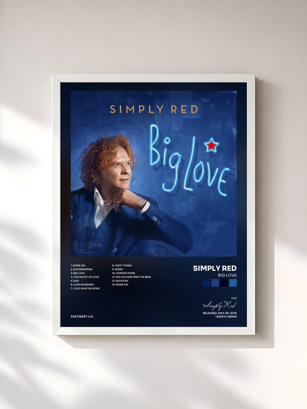 #blanc Big Love by Simply Red as a framed art print, white frame, printed and framed in France