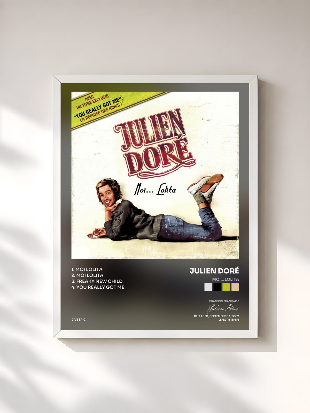 #blanc Tableau de l'album Moi... Lolita de Julien Doré, cadre blanc, imprimé et encadré en France