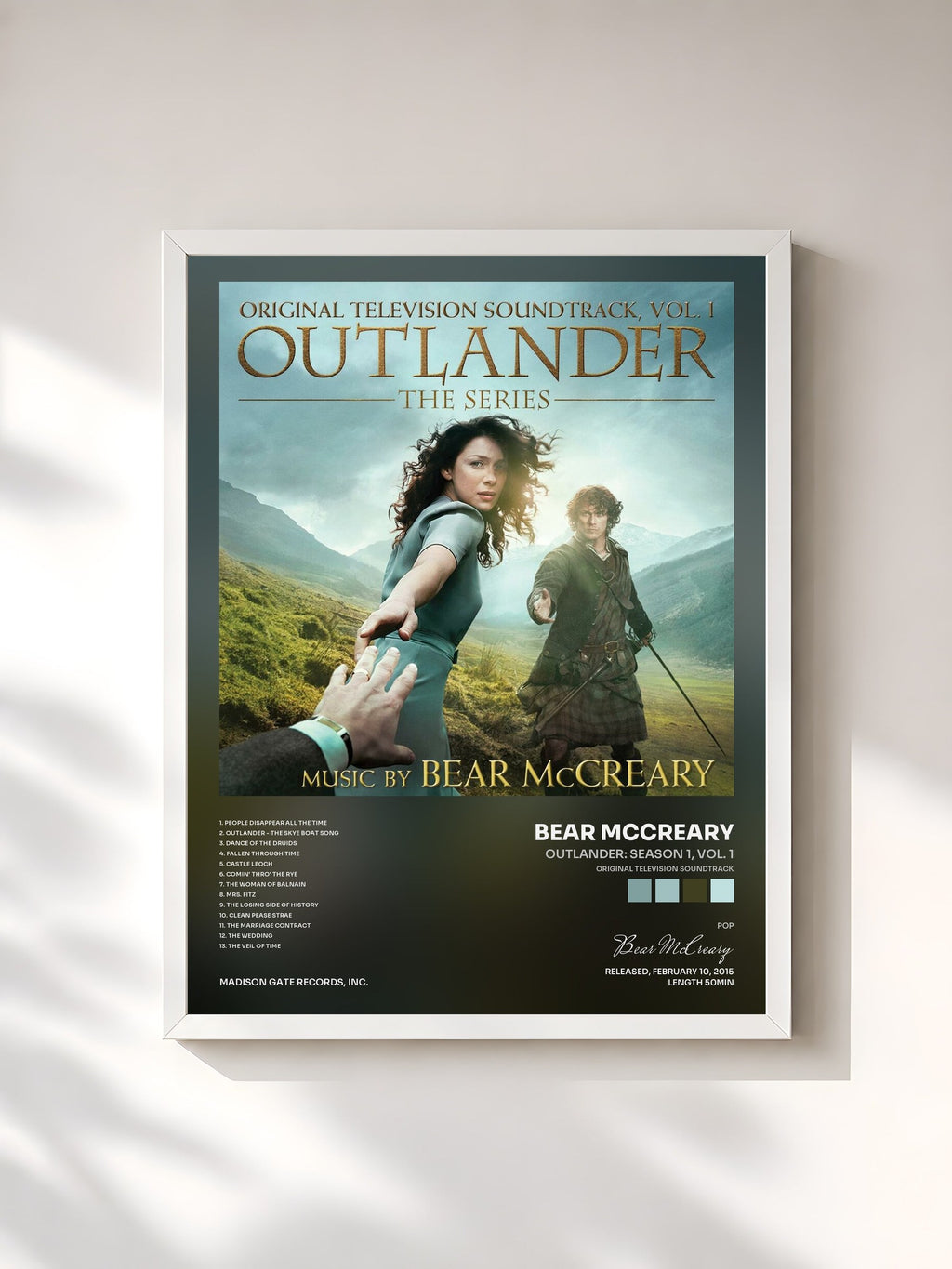 #blanc Tableau de l'album Outlander: Season 1, Vol. 1 (Original Television Soundtrack) de Bear McCreary, cadre blanc, imprimé et encadré en France