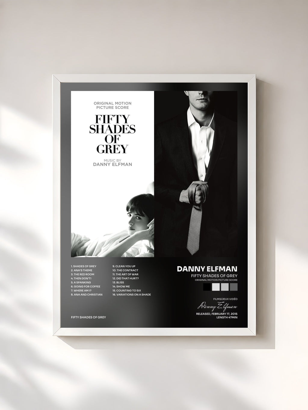#blanc Fifty Shades Of Grey (Original Motion Picture Score) by Danny Elfman as a framed art print, white frame, printed and framed in France