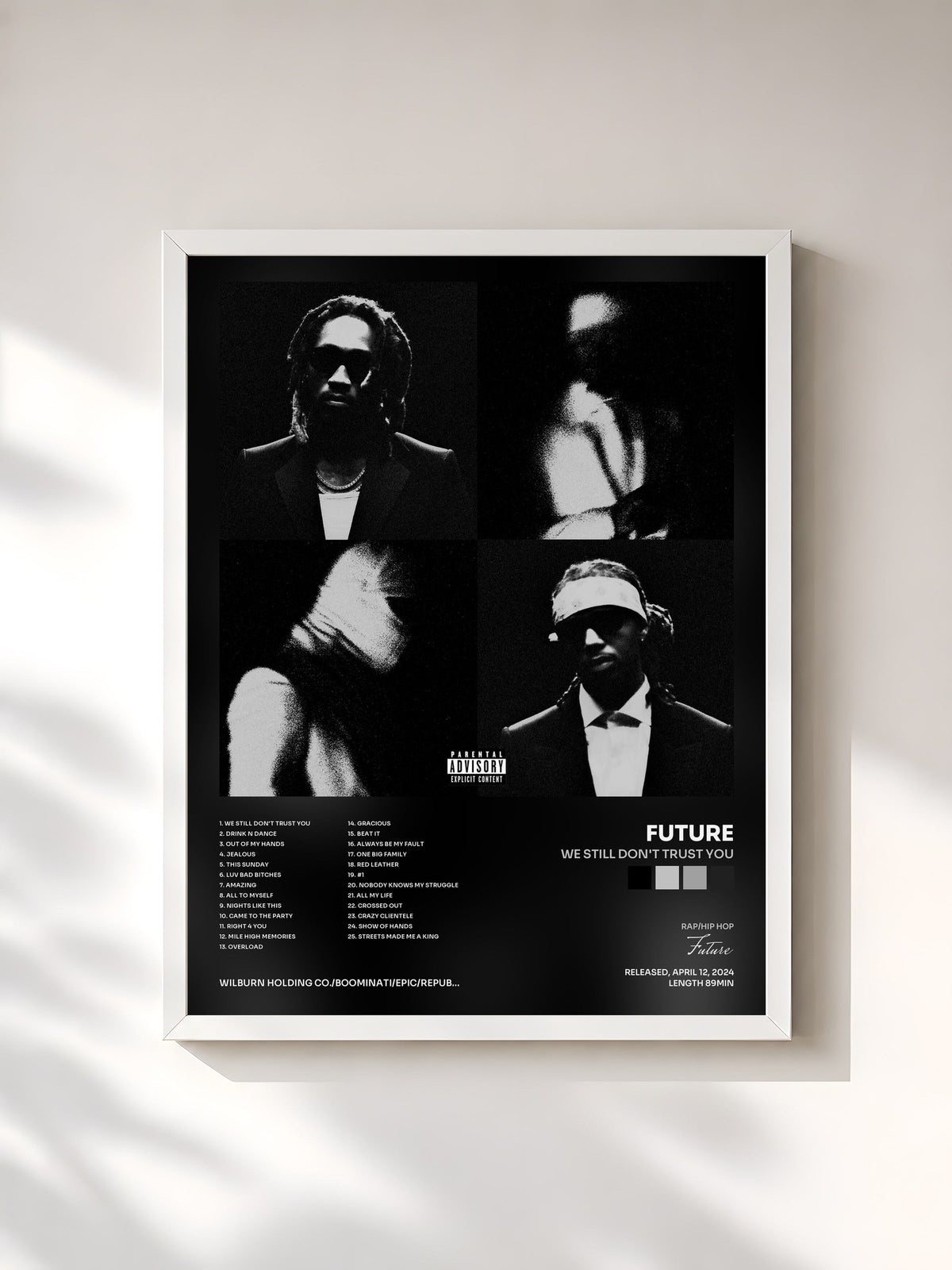 #blanc Tableau de l'album WE STILL DON'T TRUST YOU de Future, cadre blanc, imprimé et encadré en France