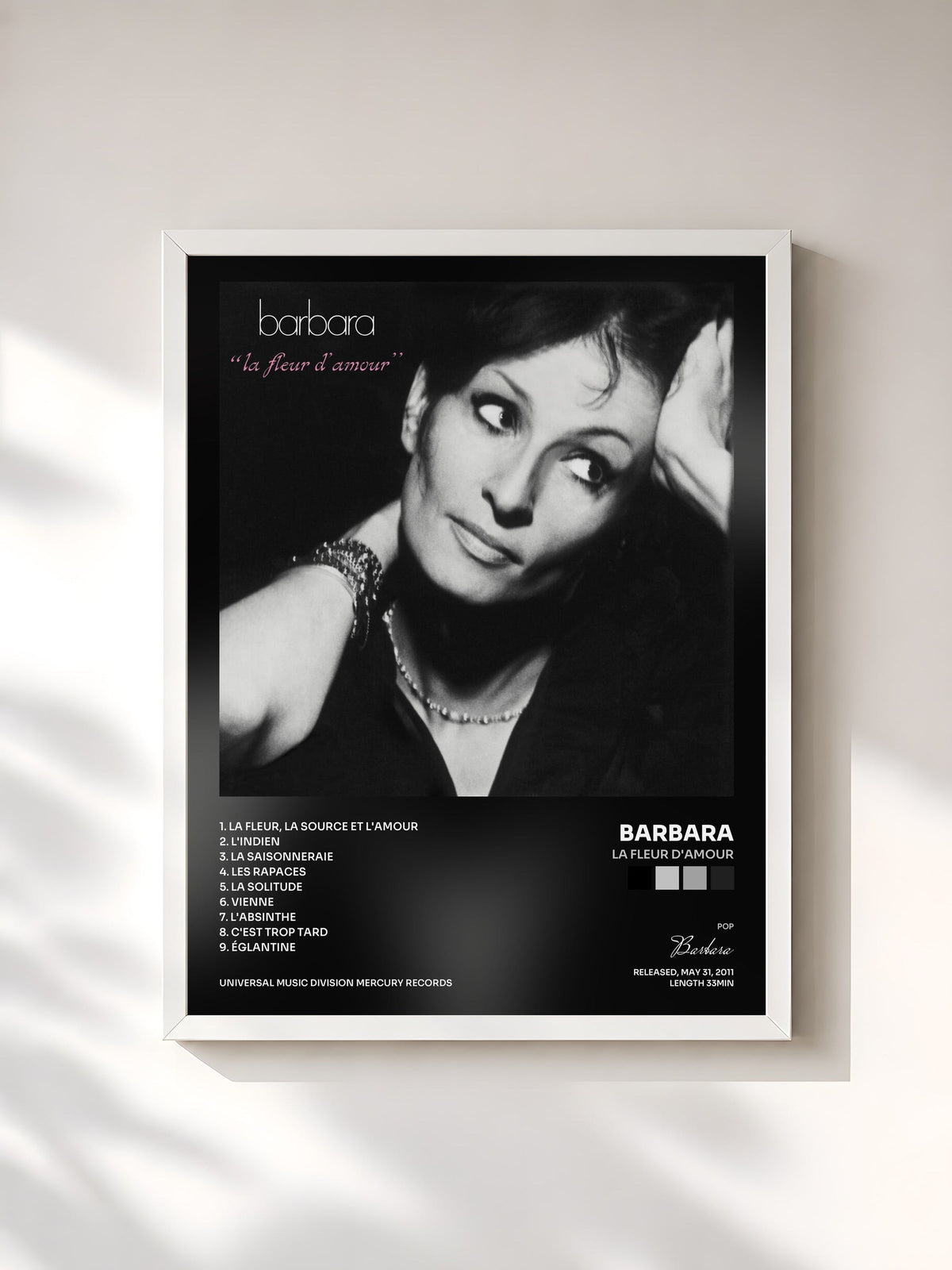 #blanc Tableau de l'album La Fleur D'Amour de Barbara, cadre blanc, imprimé et encadré en France
