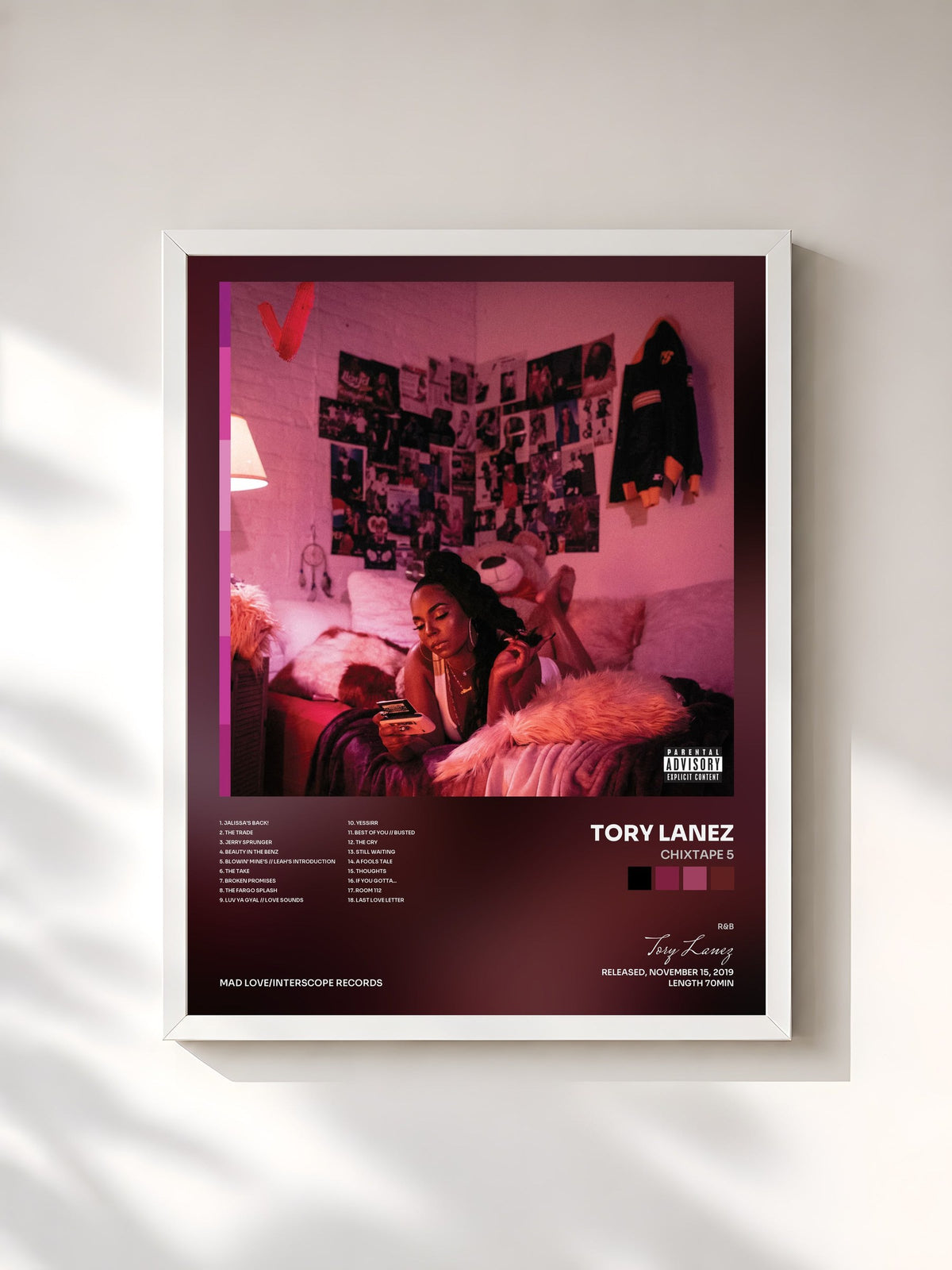 #blanc Chixtape 5 by Tory Lanez as a framed art print, white frame, printed and framed in France