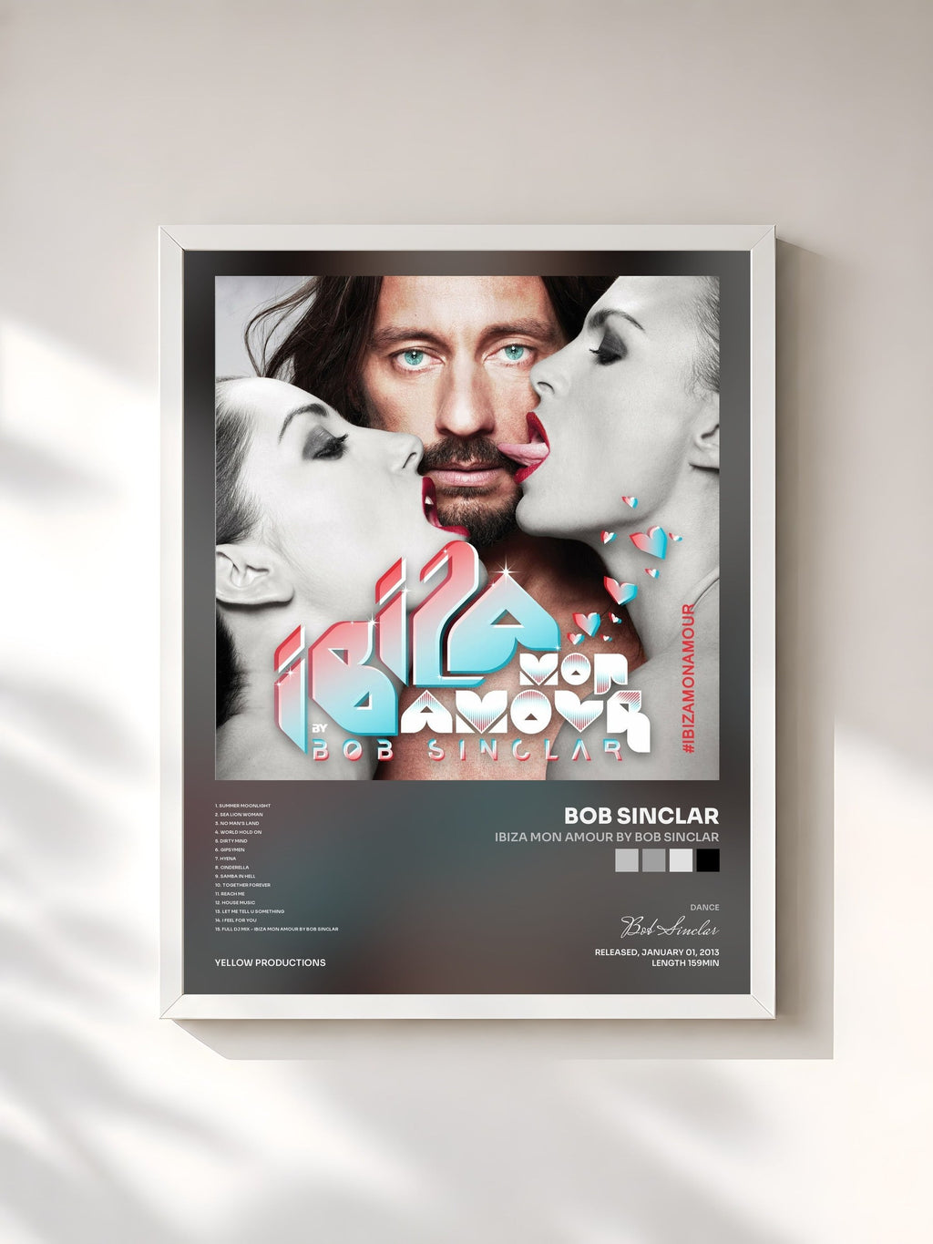 #blanc Tableau de l'album Ibiza mon Amour by Bob Sinclar de Bob Sinclar, cadre blanc, imprimé et encadré en France