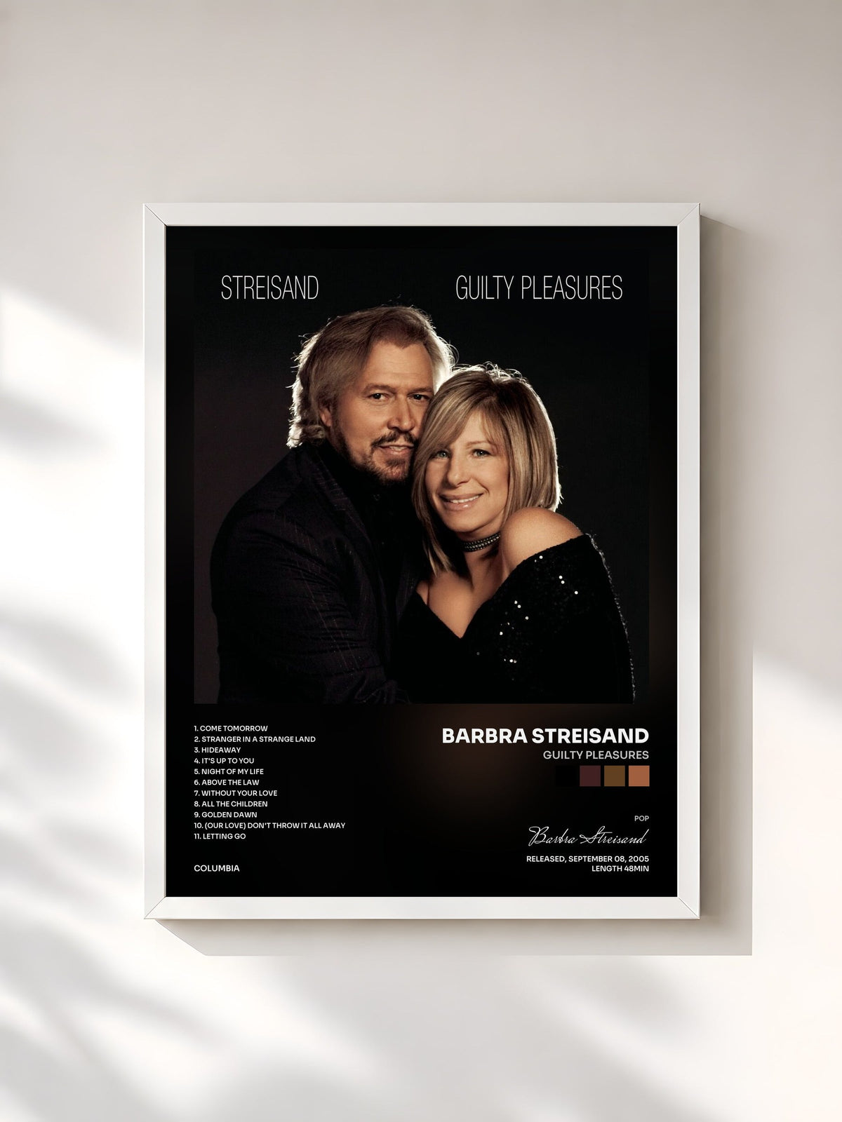 #blanc Guilty Pleasures de Barbra Streisand en lámina enmarcada, marco blanco, impresa y enmarcada en Francia