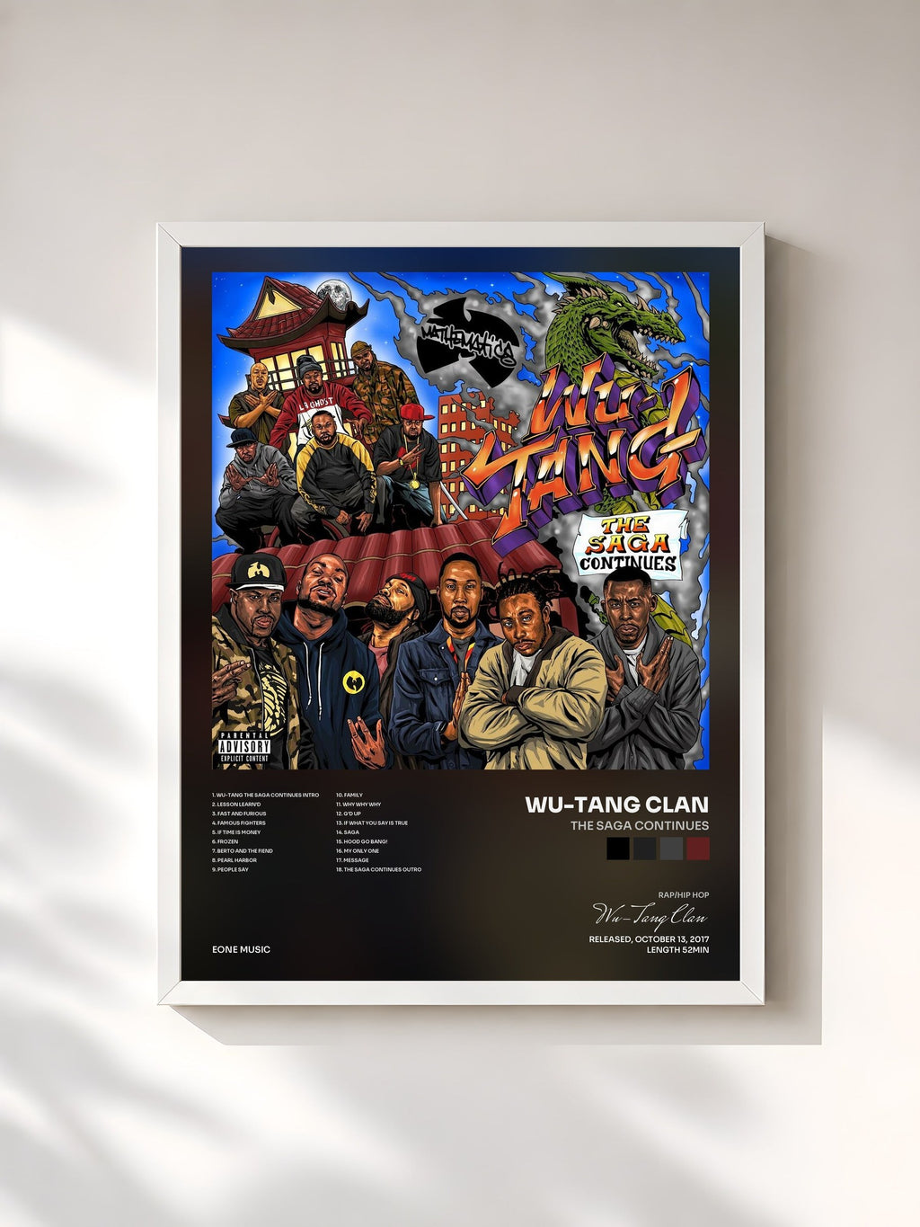 #blanc The Saga Continues by Wu-Tang Clan as a framed art print, white frame, printed and framed in France