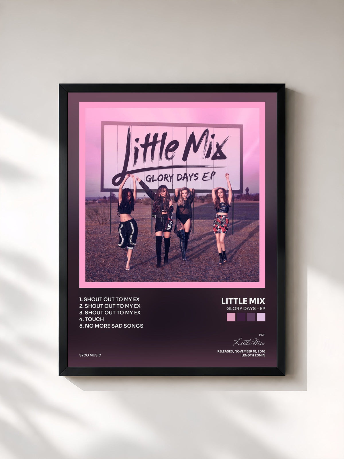 #noir Tableau de l'album Glory Days - EP de Little Mix, cadre noir, imprimé et encadré en France