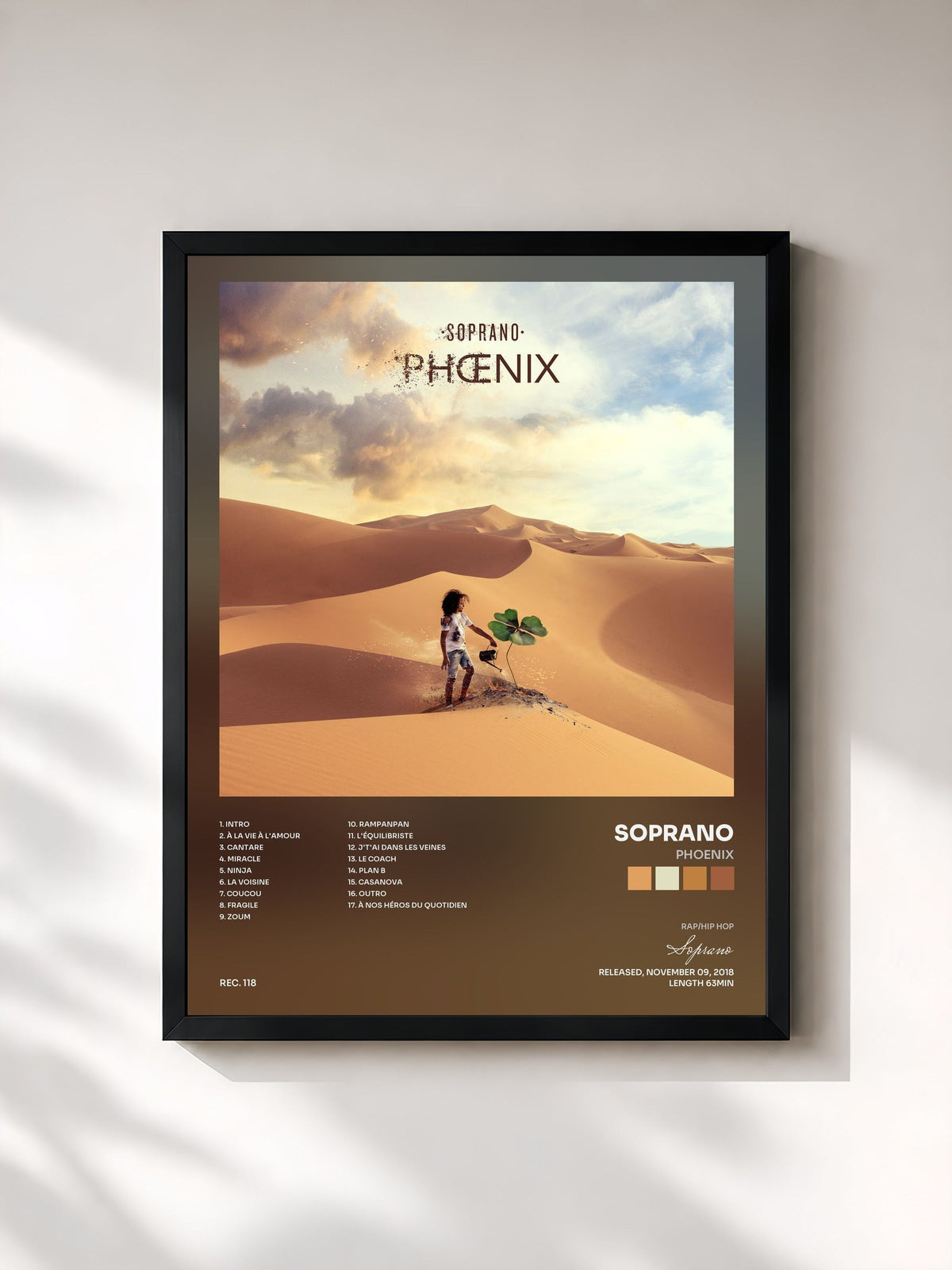 #noir Tableau de l'album Phoenix de Soprano, cadre noir, imprimé et encadré en France