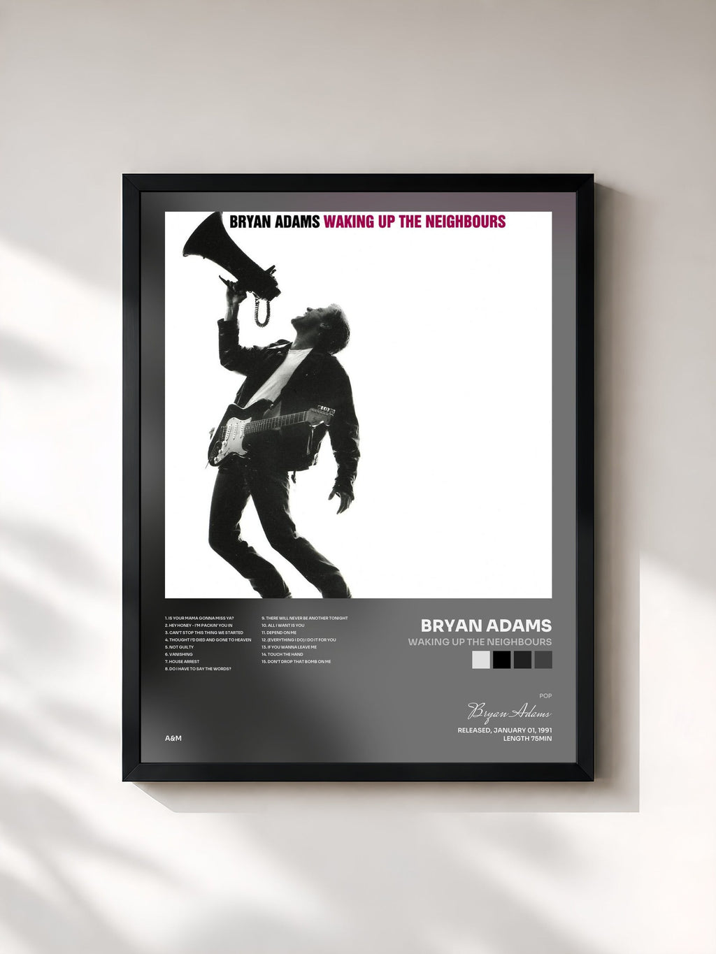 #noir Waking Up The Neighbours von Bryan Adams als gerahmter Kunstdruck, schwarzer Rahmen, gedruckt und gerahmt in Frankreich
