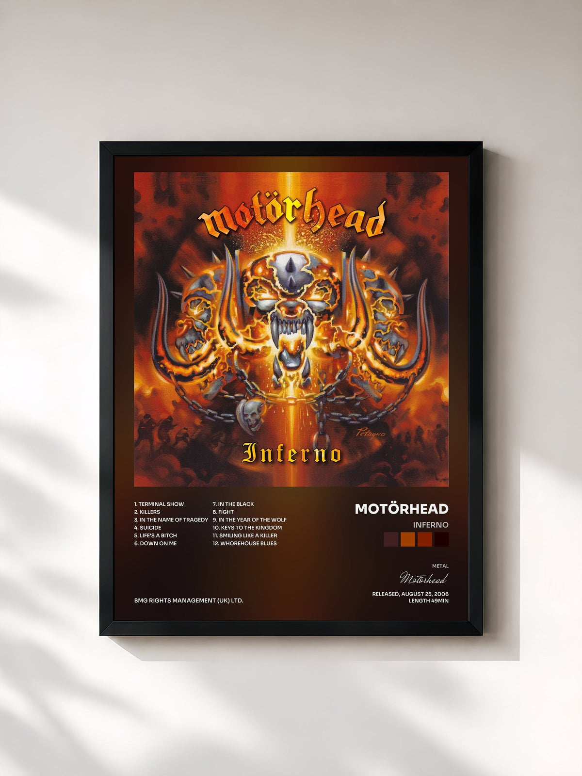 #noir Tableau de l'album Inferno de Motörhead, cadre noir, imprimé et encadré en France