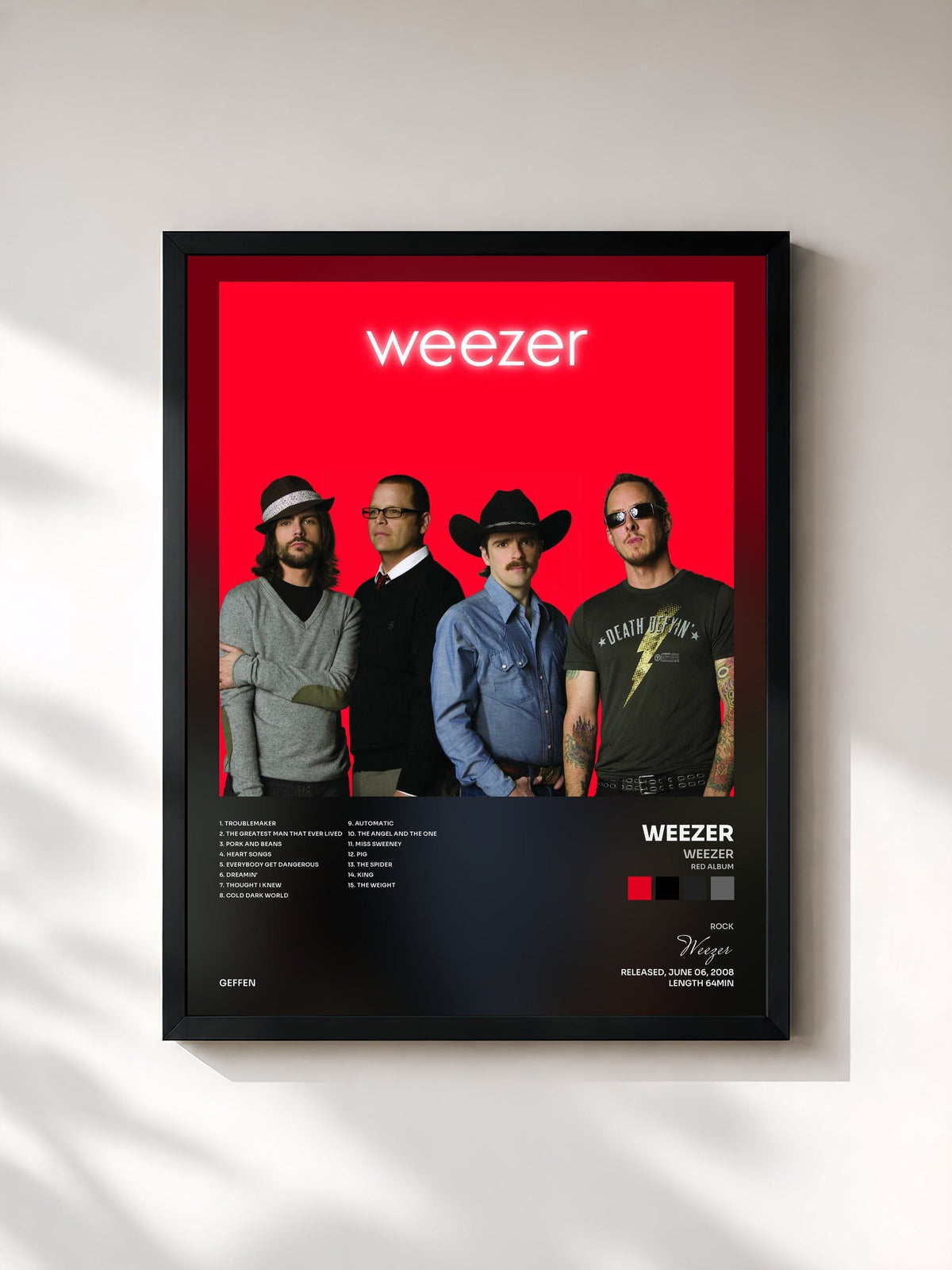 #noir Tableau de l'album Weezer (Red Album) de Weezer, cadre noir, imprimé et encadré en France