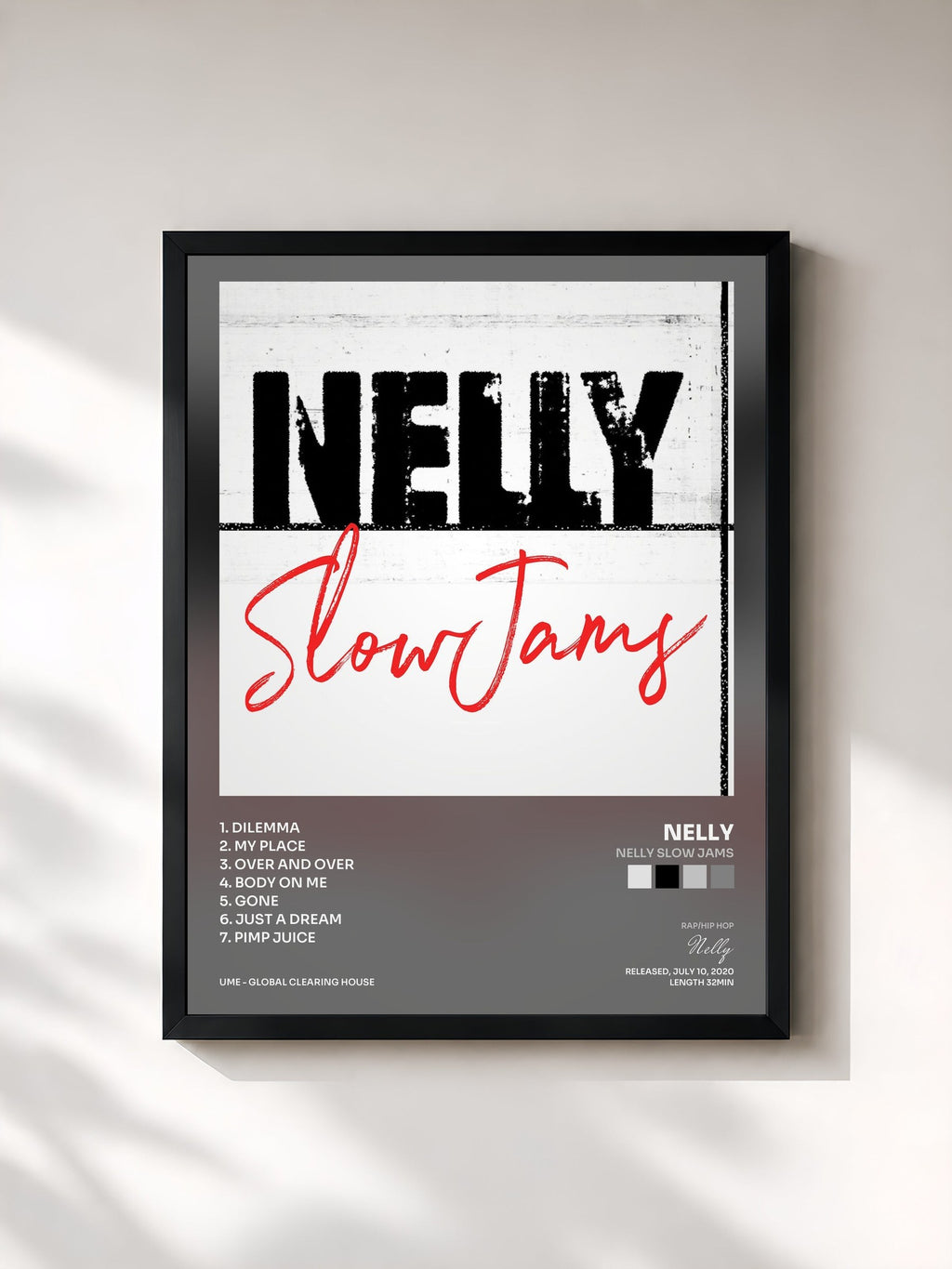#noir Tableau de l'album Nelly Slow Jams de Nelly, cadre noir, imprimé et encadré en France