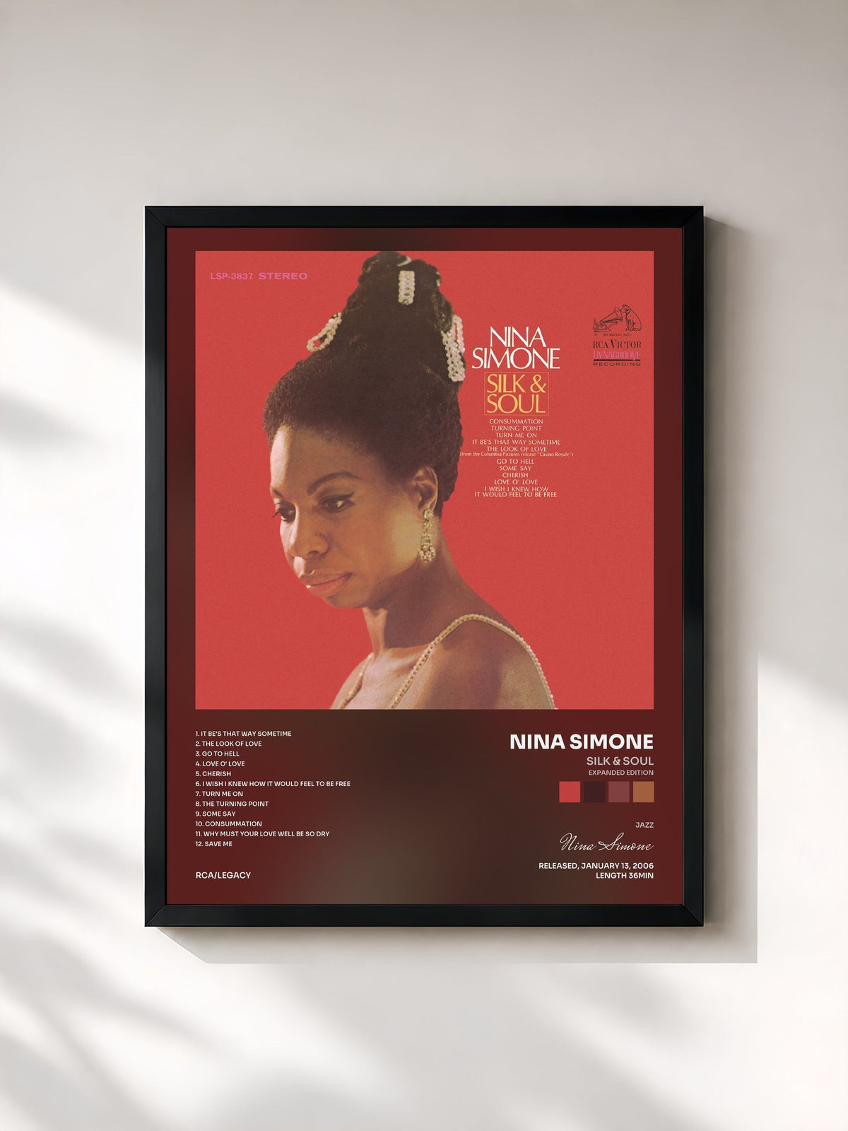 #noir Tableau de l'album Silk & Soul (Expanded Edition) de Nina Simone, cadre noir, imprimé et encadré en France