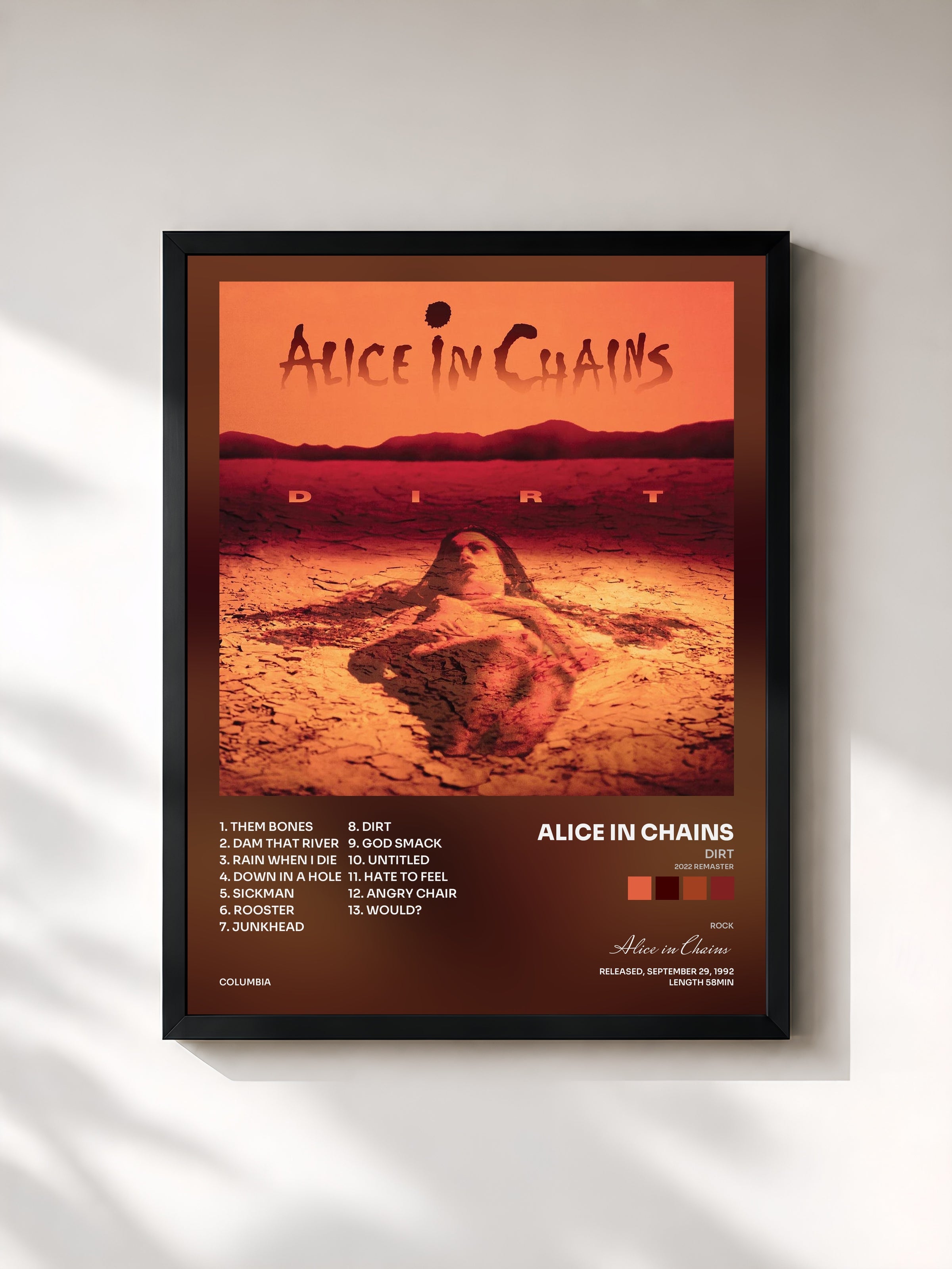 #noir Dirt (2022 Remaster) by Alice in Chains as a framed art print, black frame, printed and framed in France