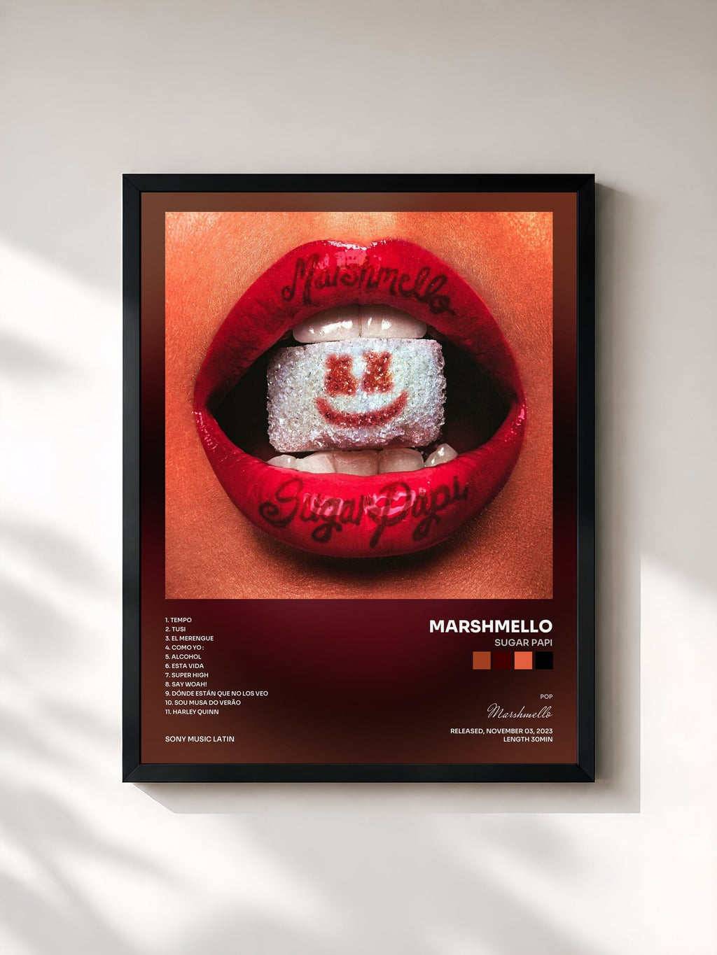 #noir Tableau de l'album Sugar Papi de Marshmello, cadre noir, imprimé et encadré en France