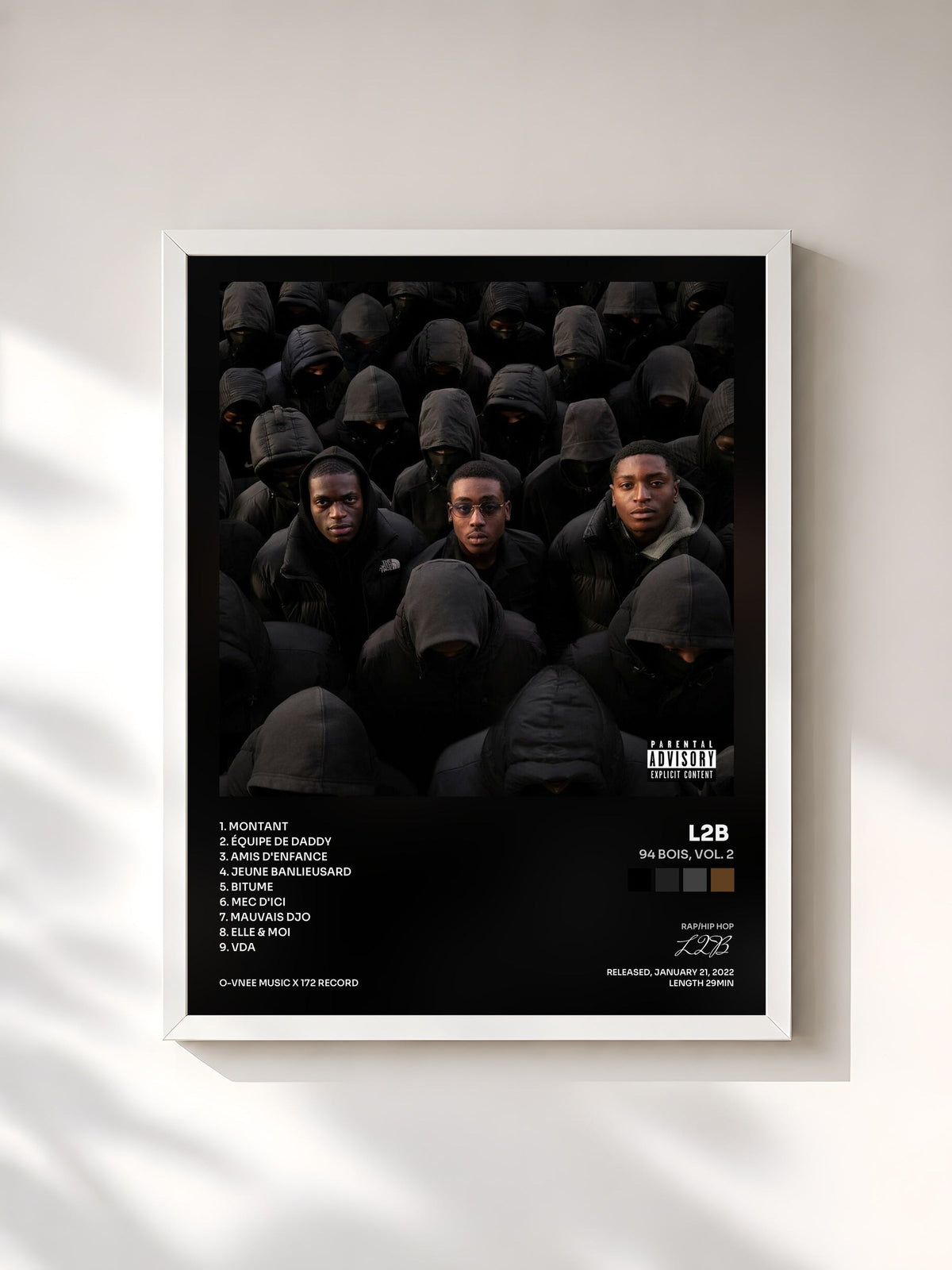 #blanc Tableau de l'album 94 bois, Vol. 2 de L2B, cadre blanc, imprimé et encadré en France