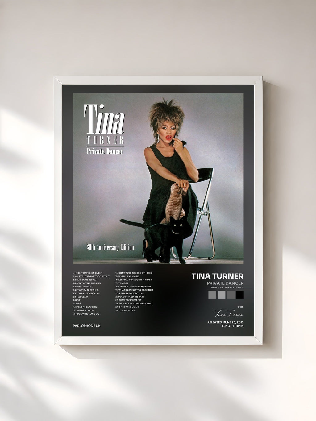 #blanc Tableau de l'album Private Dancer (30th Anniversary Issue) de Tina Turner, cadre blanc, imprimé et encadré en France