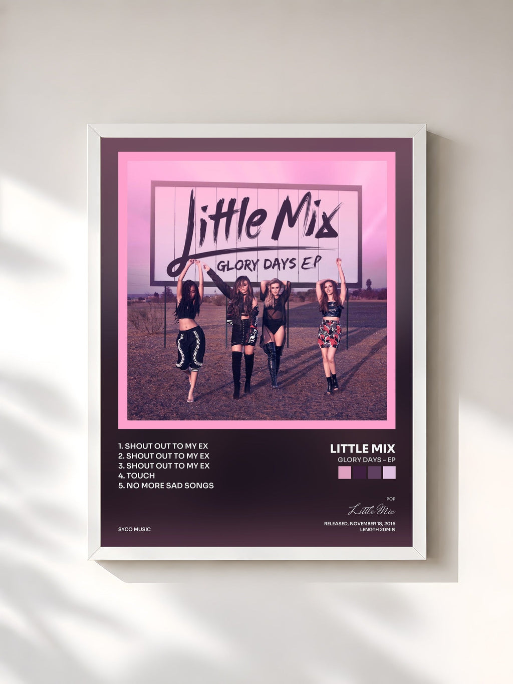 #blanc Tableau de l'album Glory Days - EP de Little Mix, cadre blanc, imprimé et encadré en France