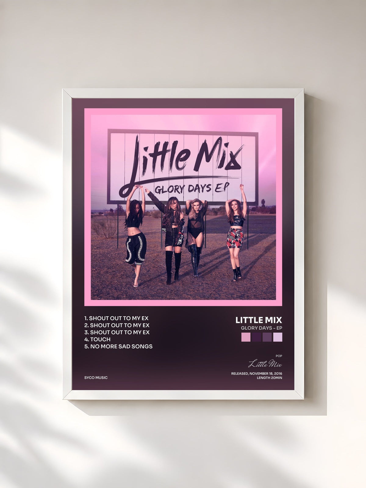 #blanc Tableau de l'album Glory Days - EP de Little Mix, cadre blanc, imprimé et encadré en France