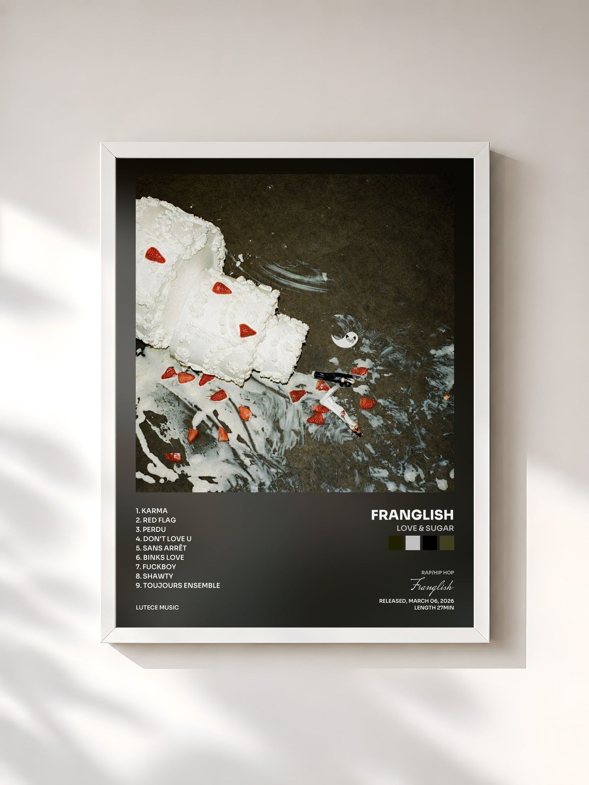 #blanc Tableau de l'album Love & Sugar de Franglish, cadre blanc, imprimé et encadré en France