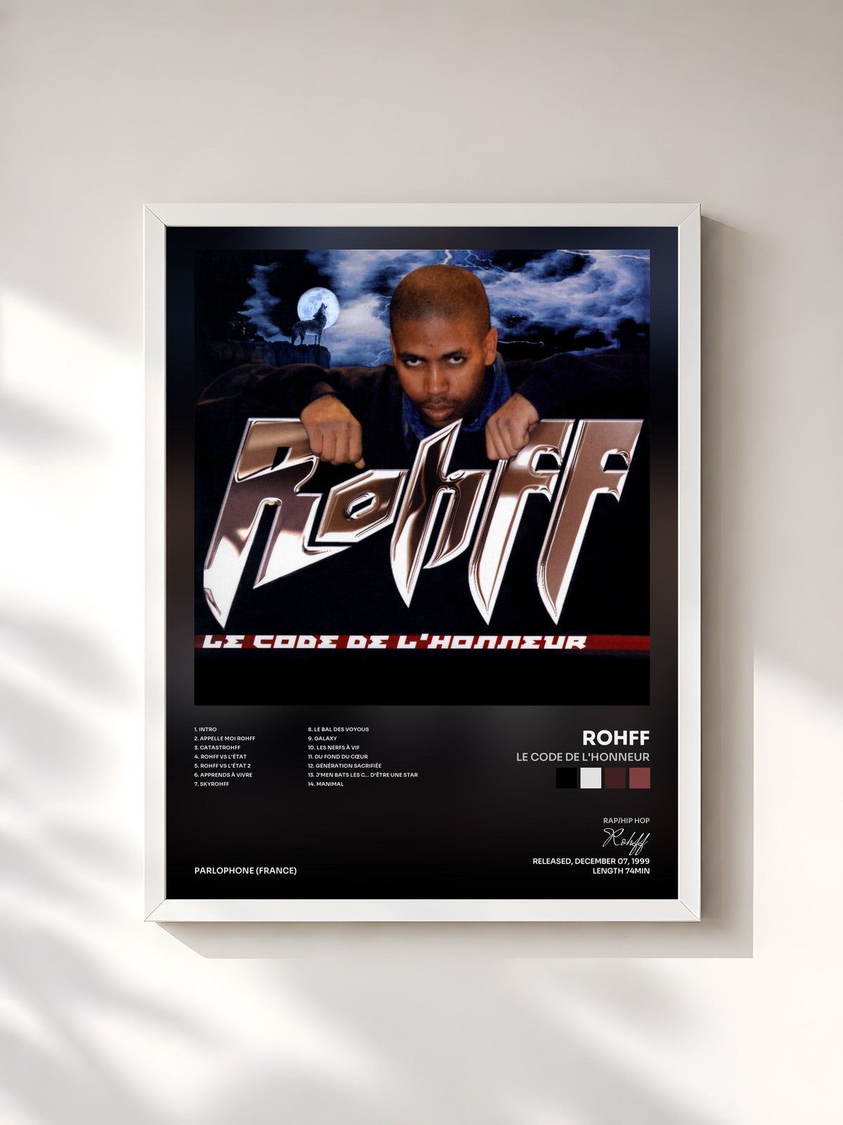 #blanc Le code de l'honneur de Rohff en lámina enmarcada, marco blanco, impresa y enmarcada en Francia