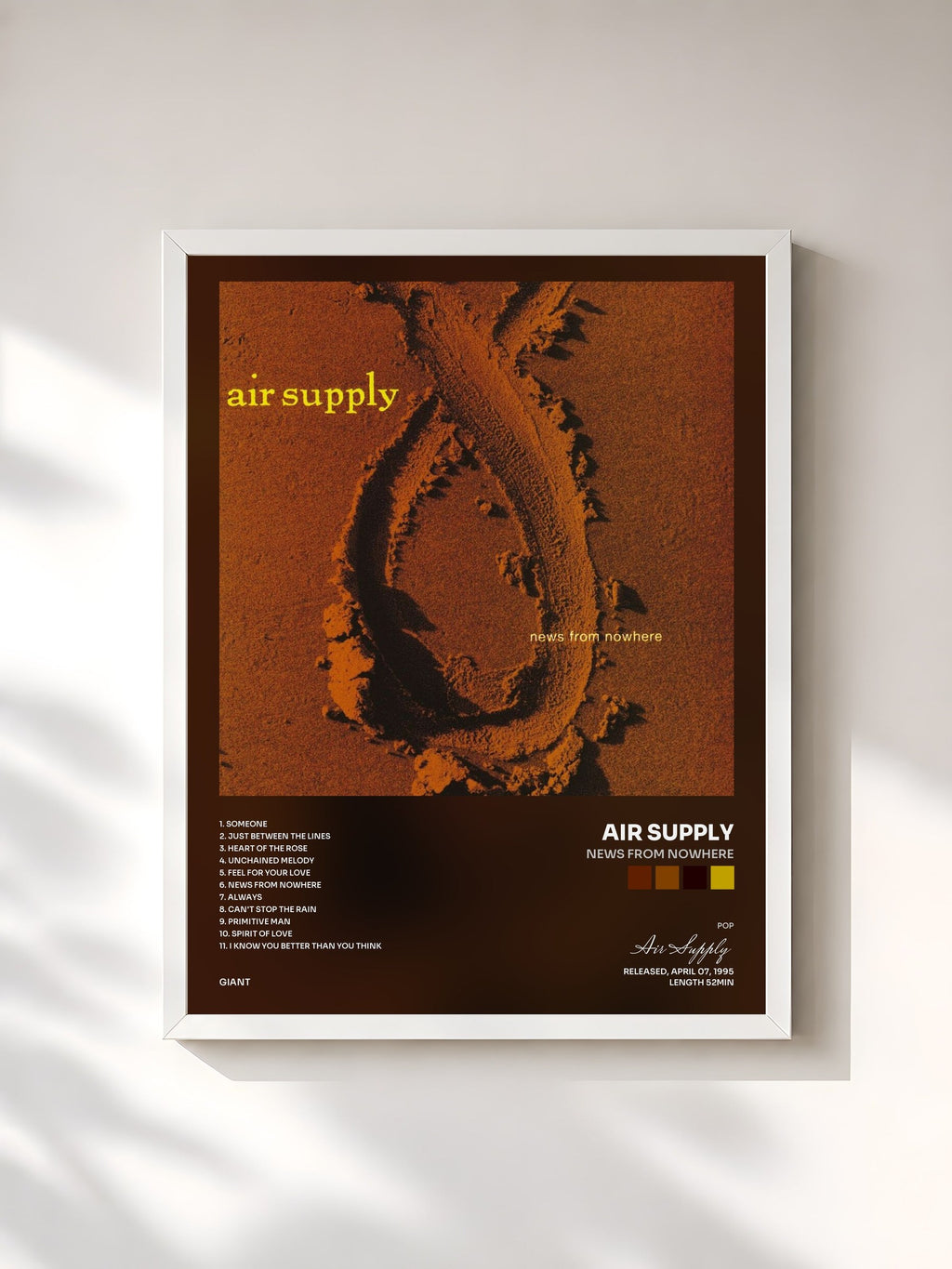 #blanc News From Nowhere by Air Supply as a framed art print, white frame, printed and framed in France