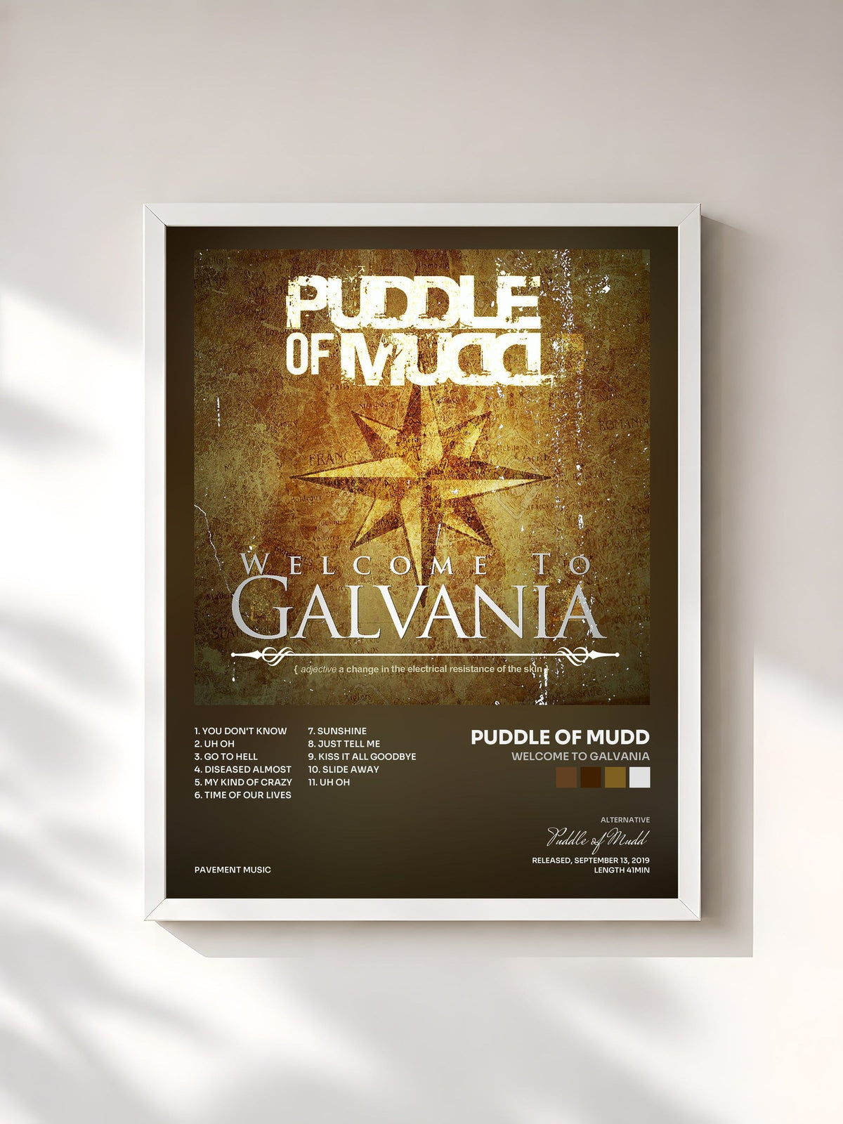 #blanc Welcome to Galvania de Puddle of Mudd en lámina enmarcada, marco blanco, impresa y enmarcada en Francia
