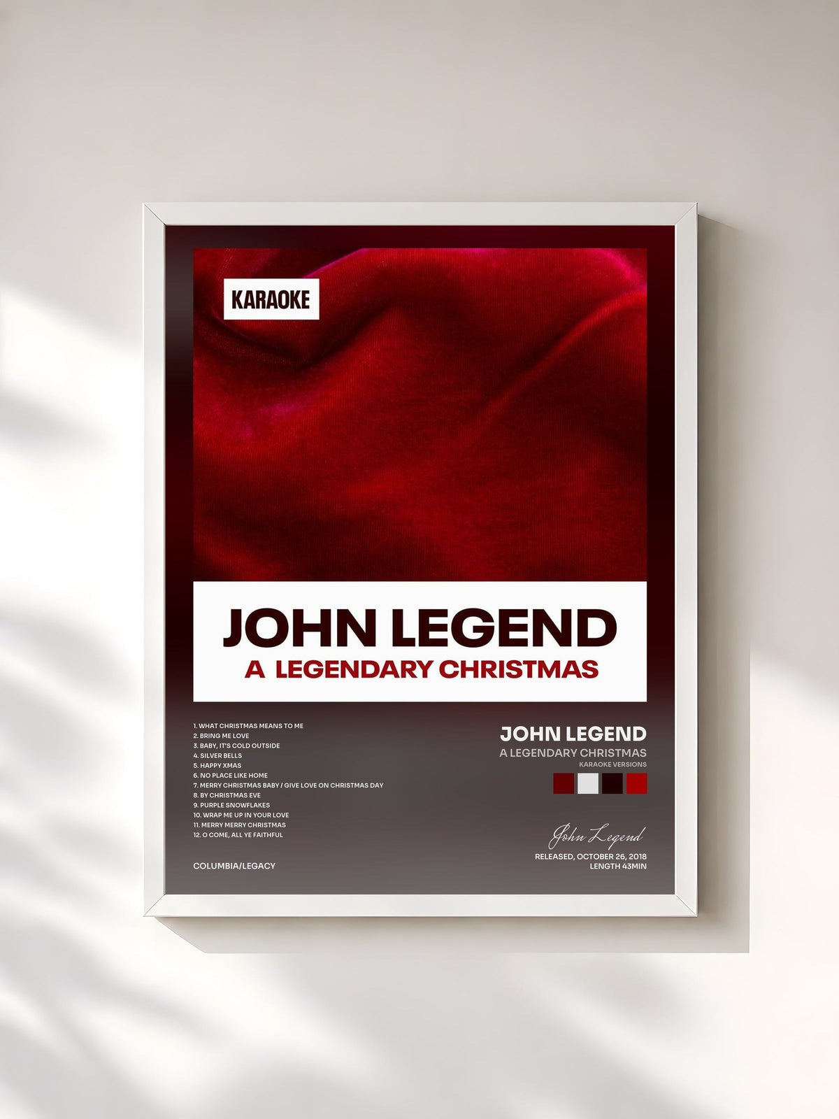 #blanc Tableau de l'album A Legendary Christmas (Karaoke Versions) de John Legend, cadre blanc, imprimé et encadré en France