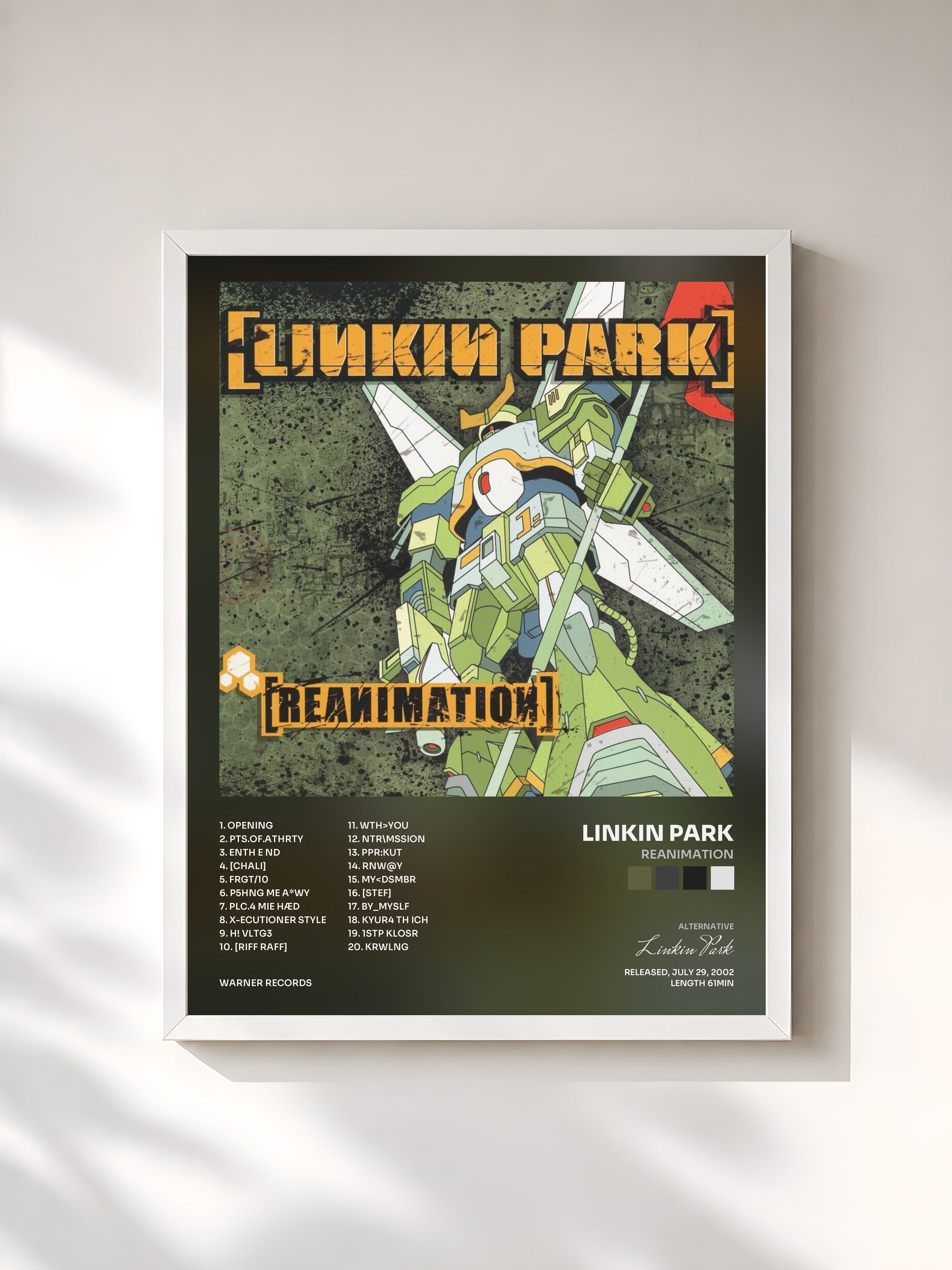 #blanc Reanimation by Linkin Park as a framed art print, white frame, printed and framed in France