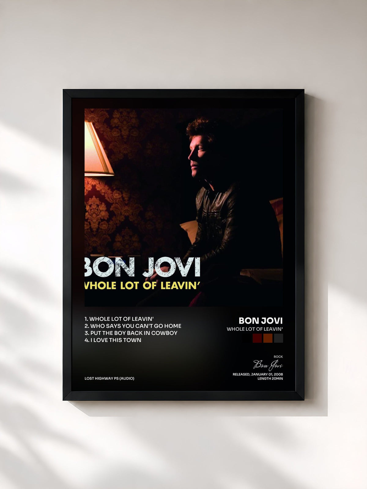 #noir Whole Lot Of Leavin' by Bon Jovi as a framed art print, black frame, printed and framed in France